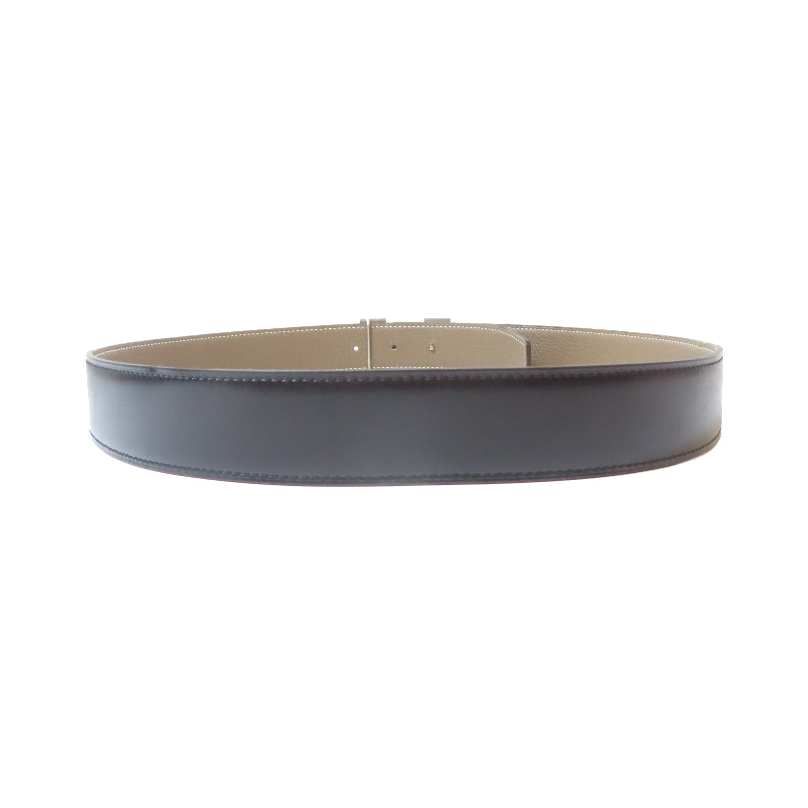 HERMES Epsom皮革/牛皮皮革H Belt Buckle & Reversible Belt銀扣皮帶大象灰色/黑色