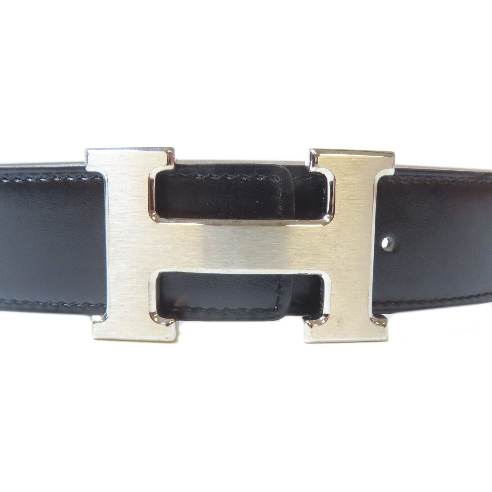 HERMES Epsom皮革/牛皮皮革H Belt Buckle & Reversible Belt銀扣皮帶大象灰色/黑色