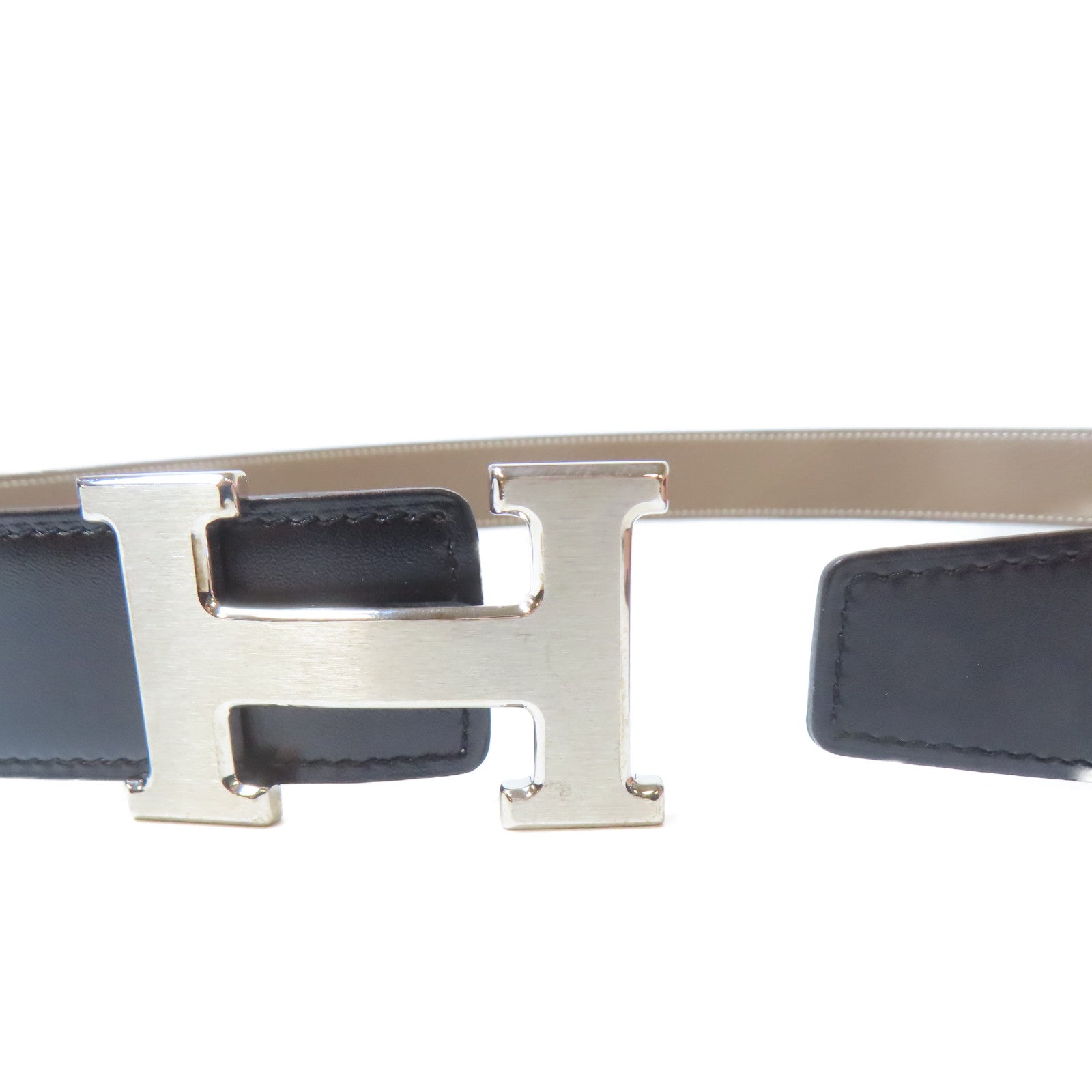 HERMES Epsom皮革/牛皮皮革H Belt Buckle & Reversible Belt銀扣皮帶大象灰色/黑色