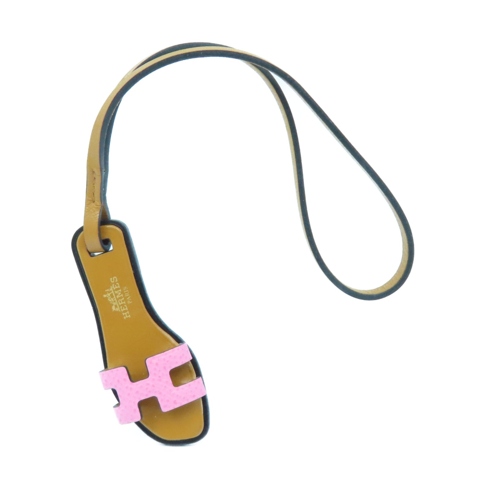 HERMES Leather Oran Nano Charm Charm Brown/Pink