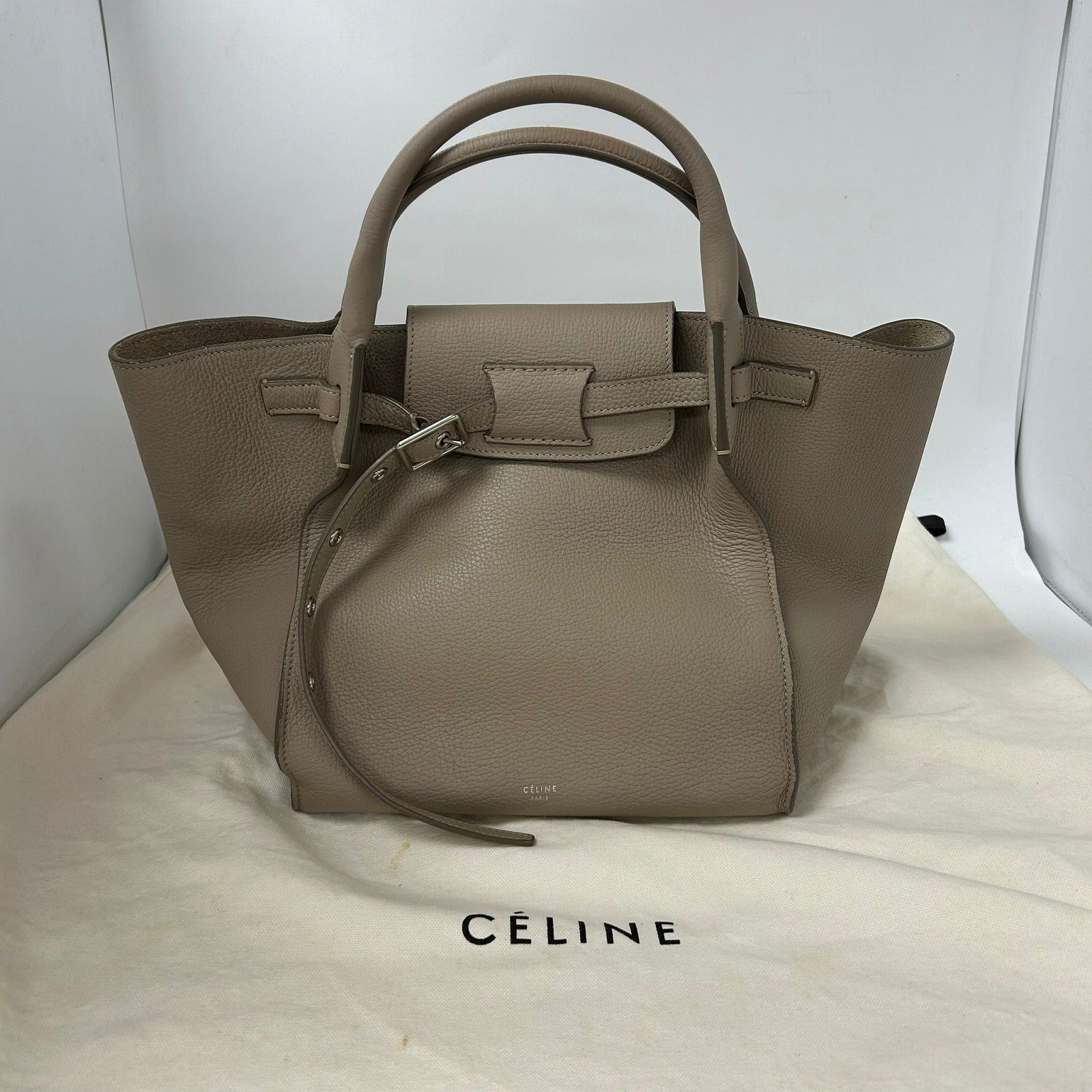 CELINE 【激減優惠】牛皮皮革Big Bag銀扣手挽肩背兩用袋米色