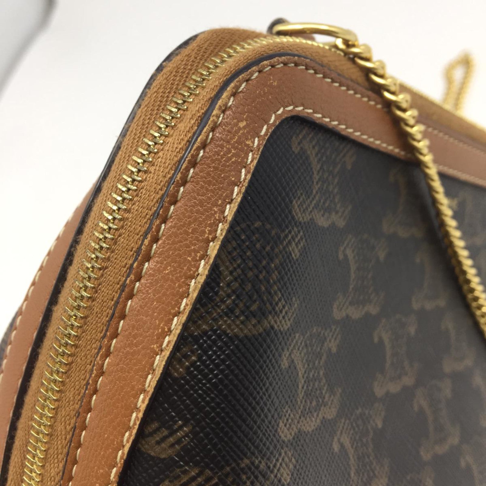 CELINE 塗層帆布Chain Shoulder金扣鏈帶肩背袋啡色