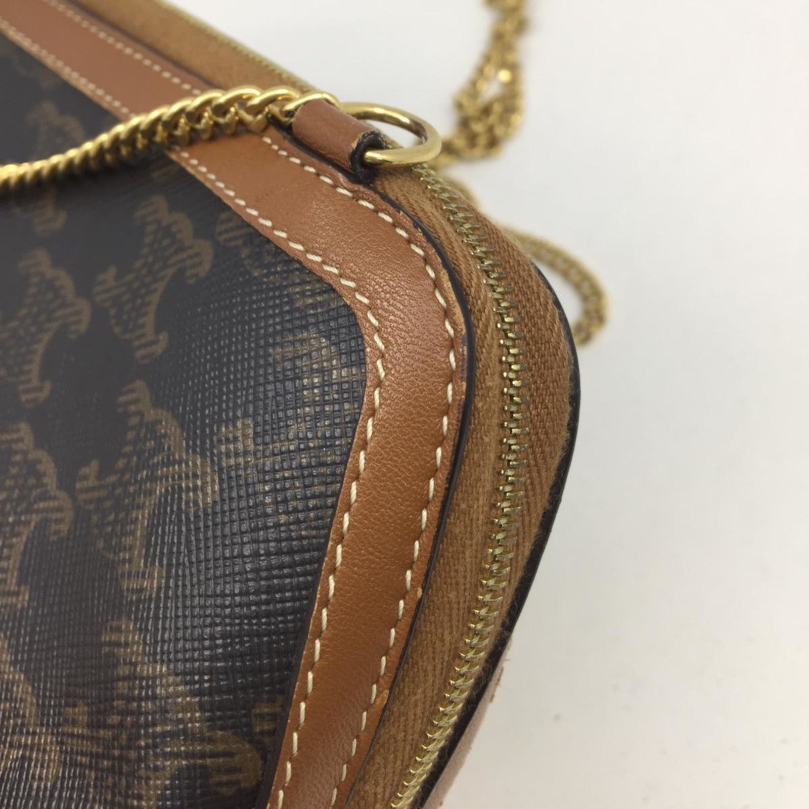 CELINE 塗層帆布Chain Shoulder金扣鏈帶肩背袋啡色
