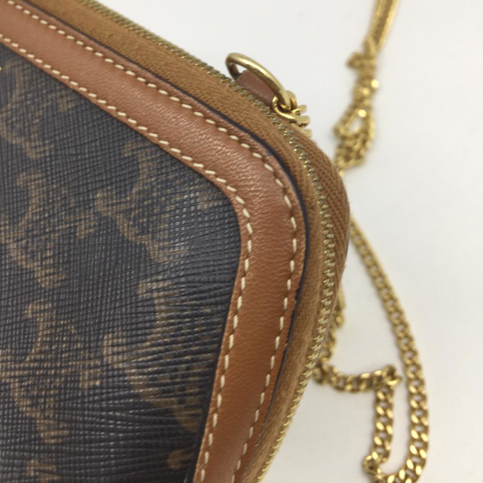 CELINE 塗層帆布Chain Shoulder金扣鏈帶肩背袋啡色