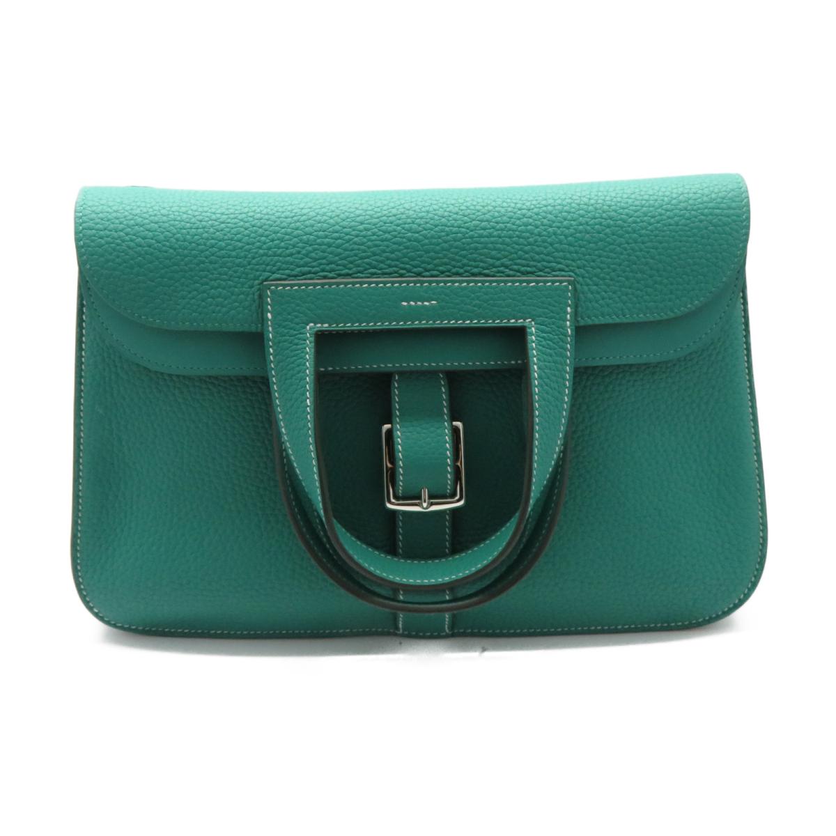 HERMES Clemence皮革Halzan 31手挽肩背兩用袋Vert Veronese