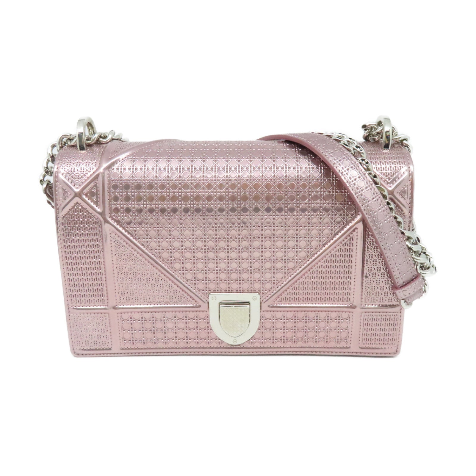 Dior Patent Leather Diorama Silver Buckle Chain Shoulder Bag Pink