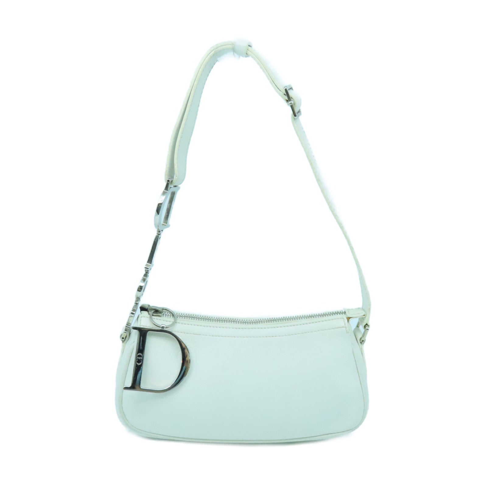 Dior cowhide leather Shoulder Bag silver buckle shoulder bag white