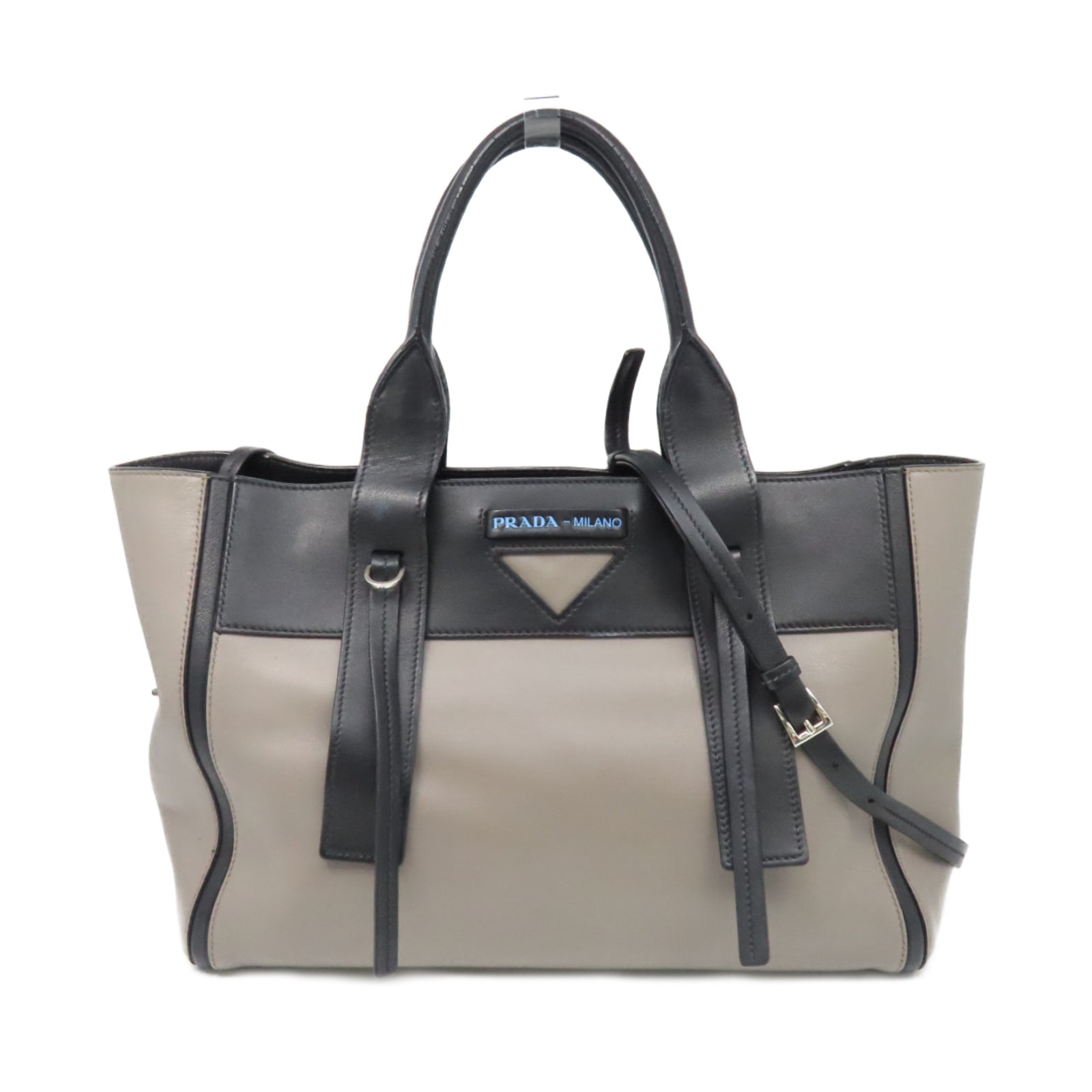 PRADA cowhide leather 2Way Bag silver buckle handle shoulder bag gray