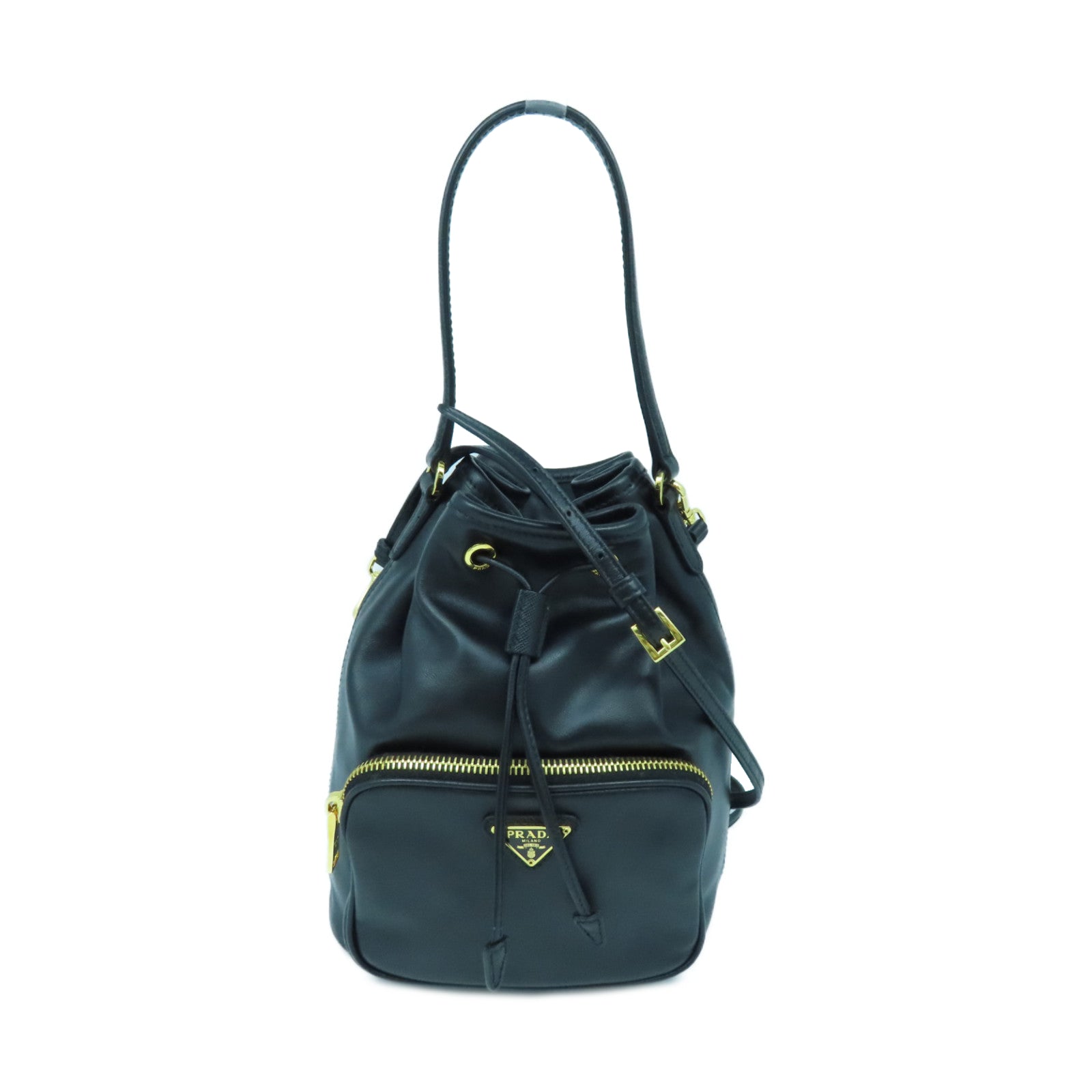 PRADA cowhide leather 2Way Bag gold buckle handle shoulder bag black