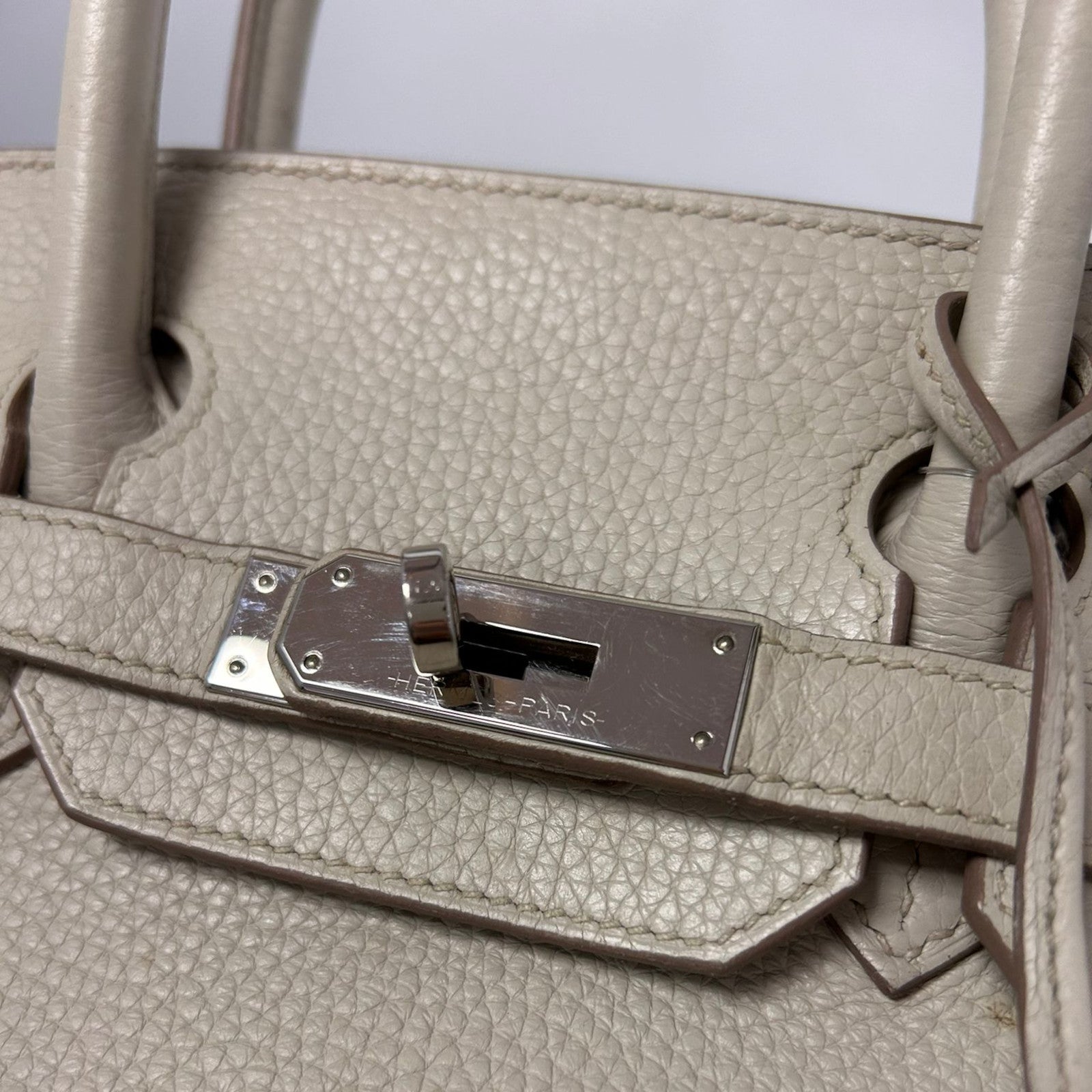 HERMES Togo皮革Birkin 30銀扣手挽袋奶油白色