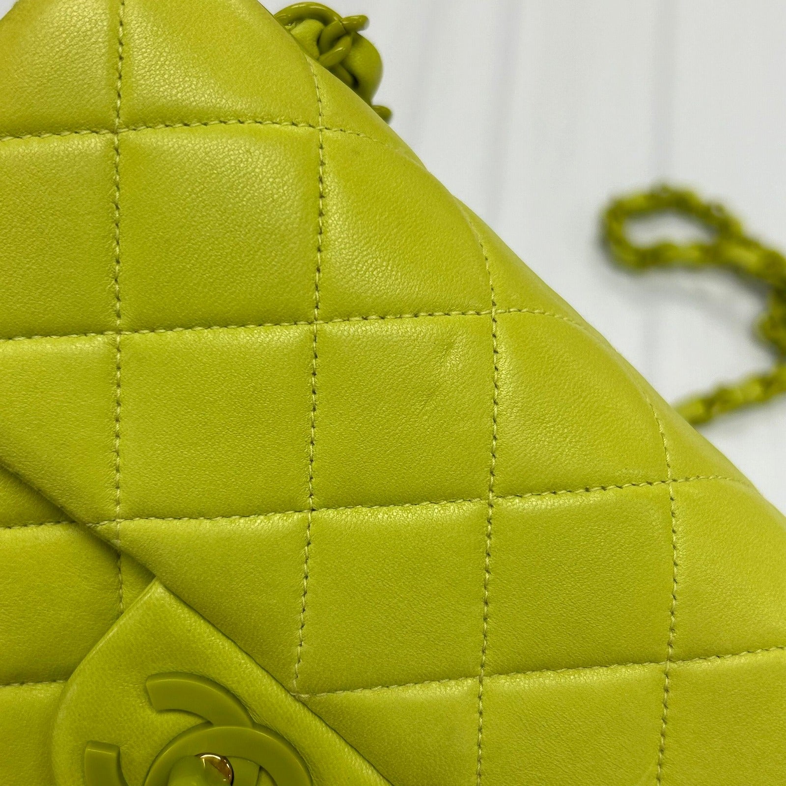 CHANEL 菱格羊皮皮革Vintage Chain Bag金扣鏈帶肩背袋綠色
