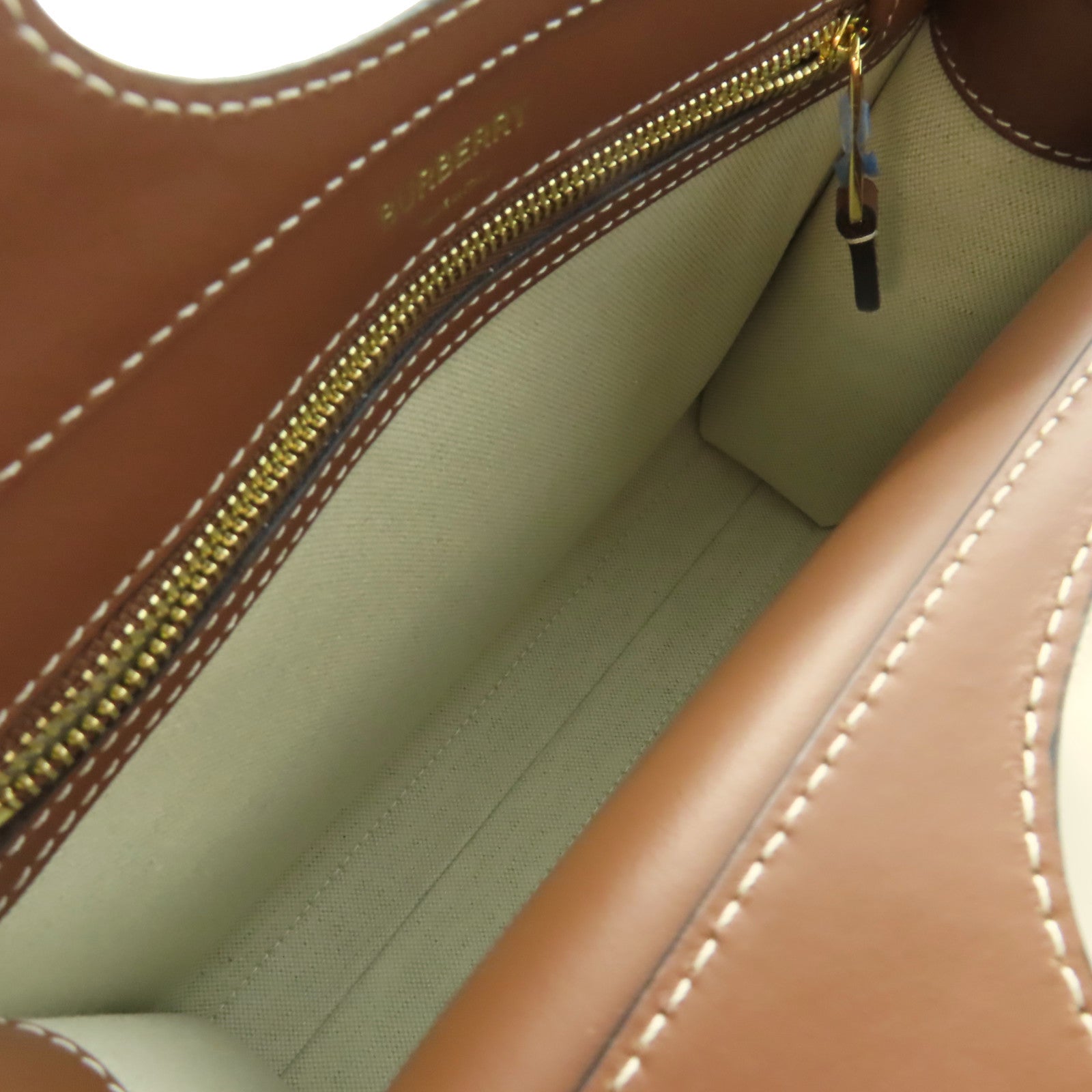 BURBERRY 牛皮皮革/帆布Mini Pocket Shoulder Bag金扣手挽肩背兩用袋啡色/米白色