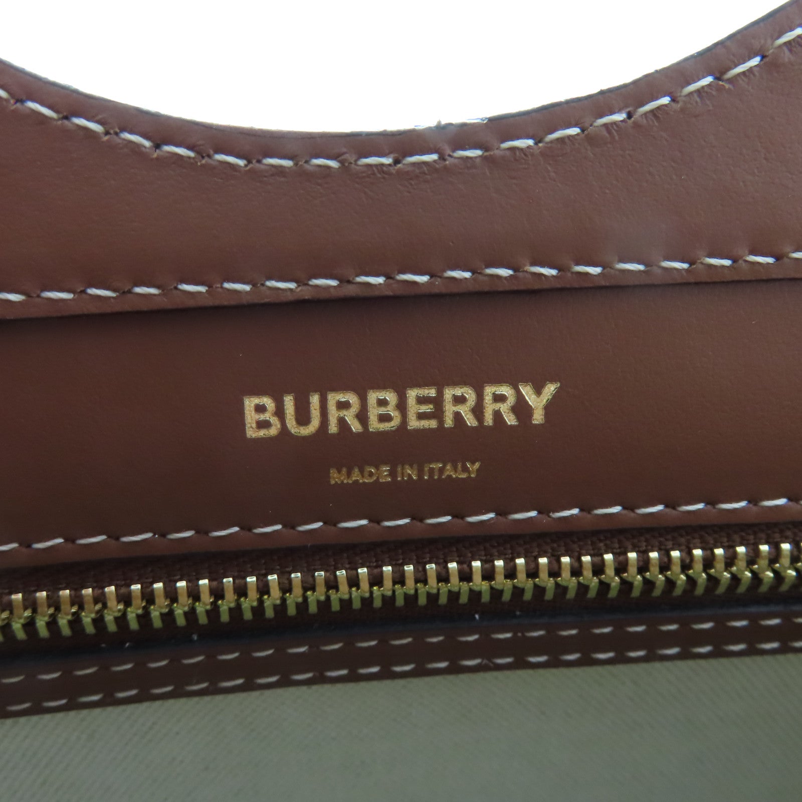BURBERRY 牛皮皮革/帆布Mini Pocket Shoulder Bag金扣手挽肩背兩用袋啡色/米白色