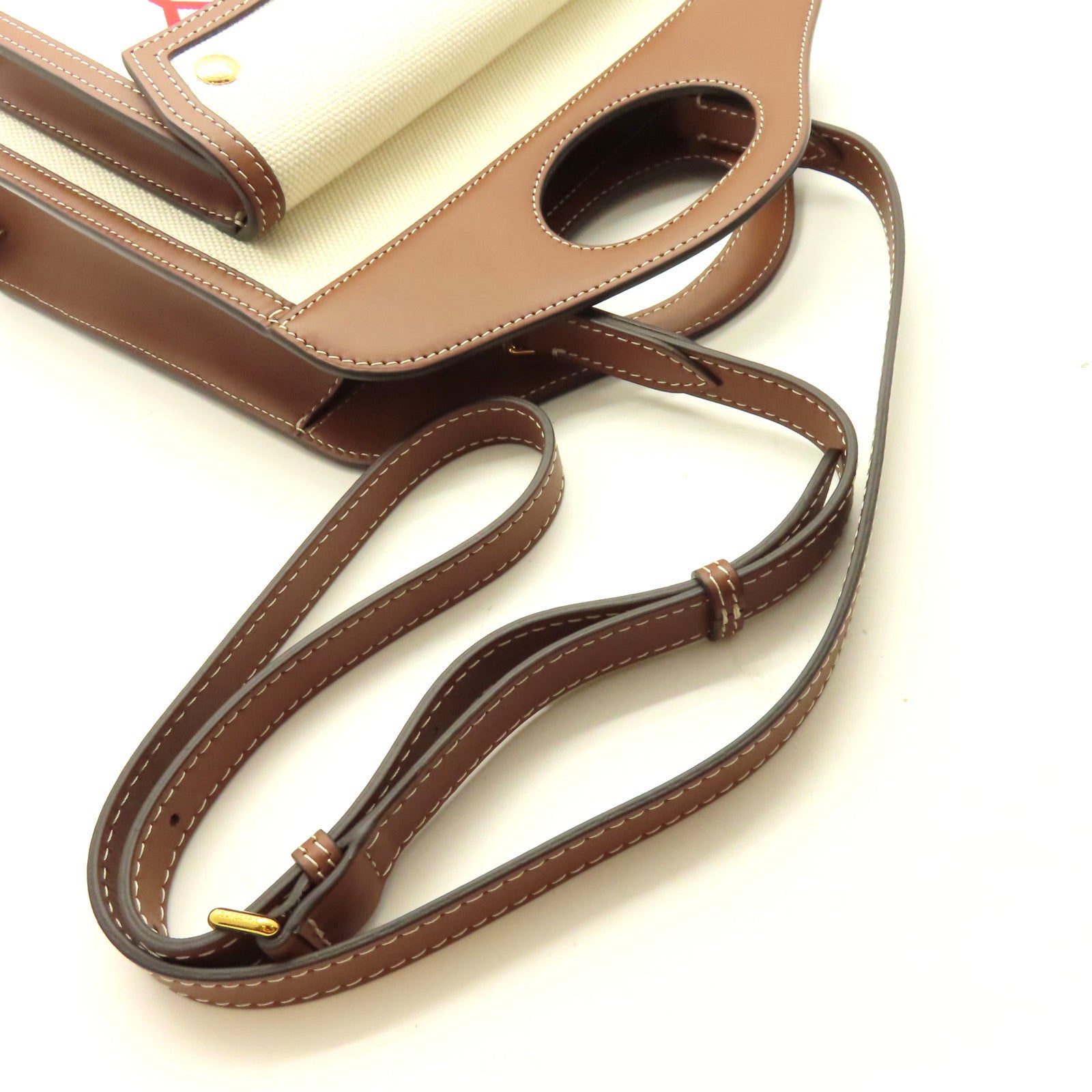 BURBERRY 牛皮皮革/帆布Mini Pocket Shoulder Bag金扣手挽肩背兩用袋啡色/米白色