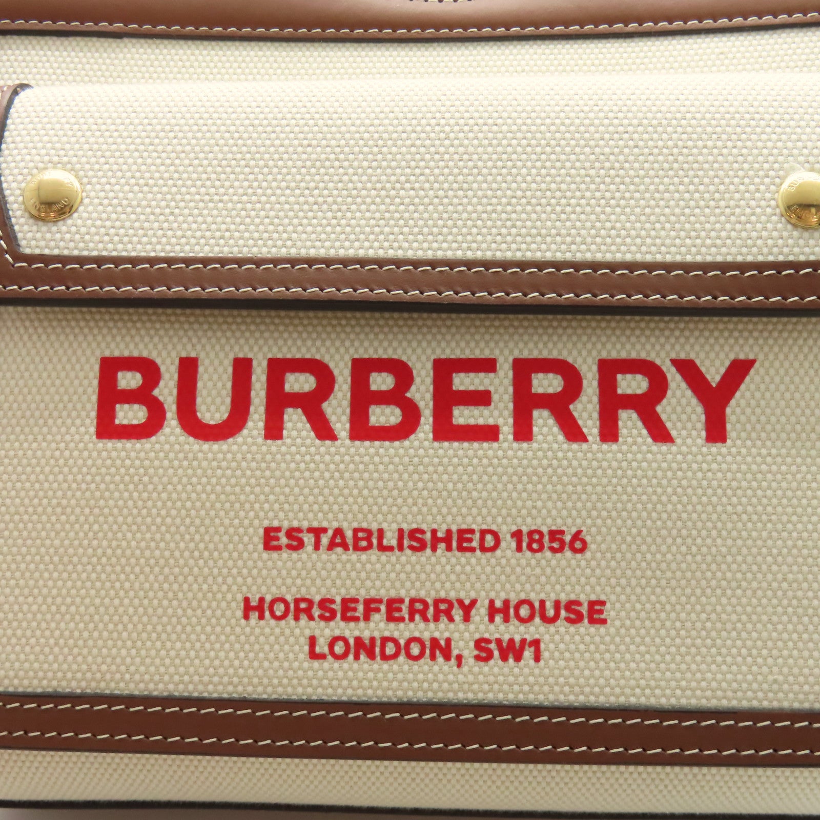 BURBERRY 牛皮皮革/帆布Mini Pocket Shoulder Bag金扣手挽肩背兩用袋啡色/米白色