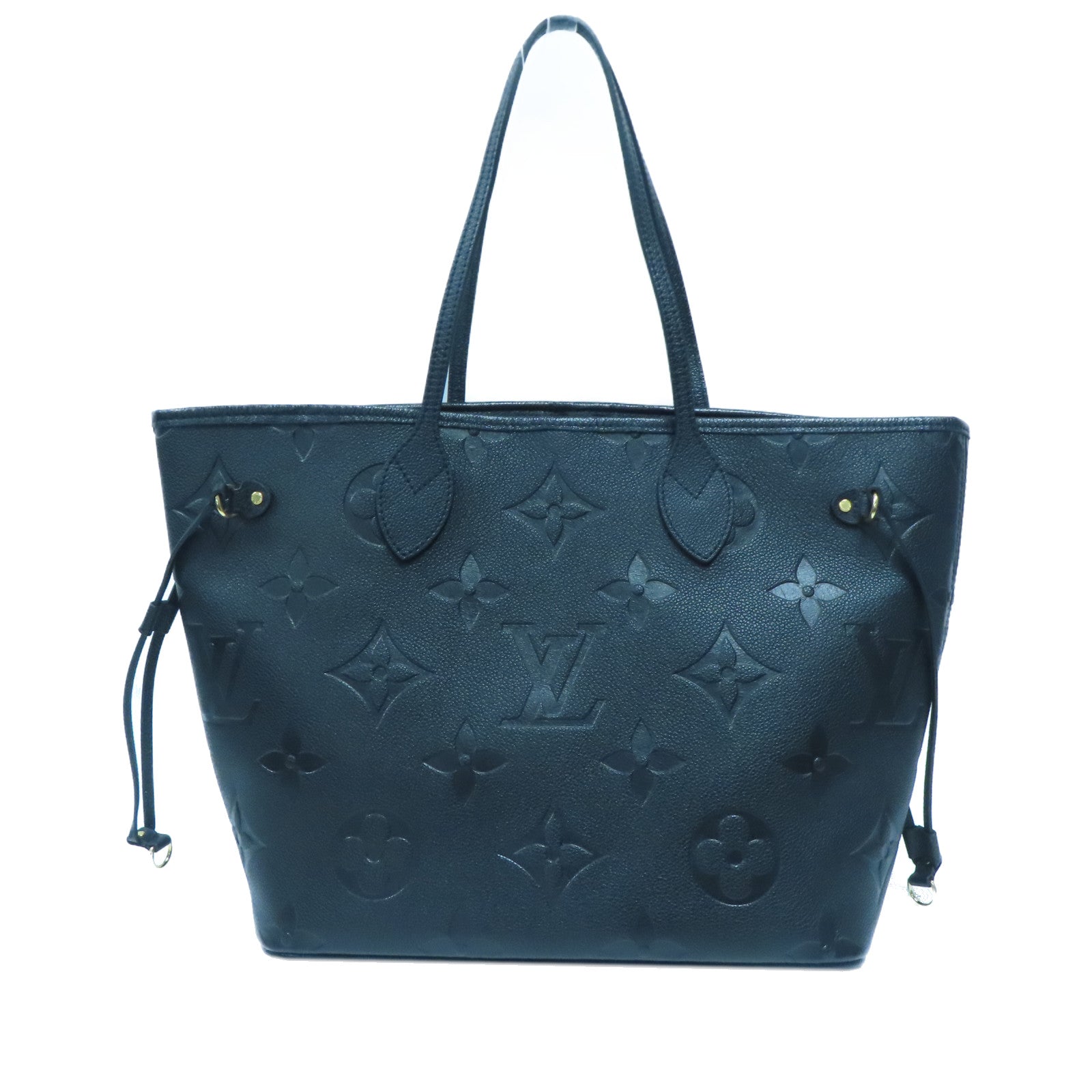 LOUIS VUITTON Monogram Empreinte Neverfull MM金扣手挽袋黑色