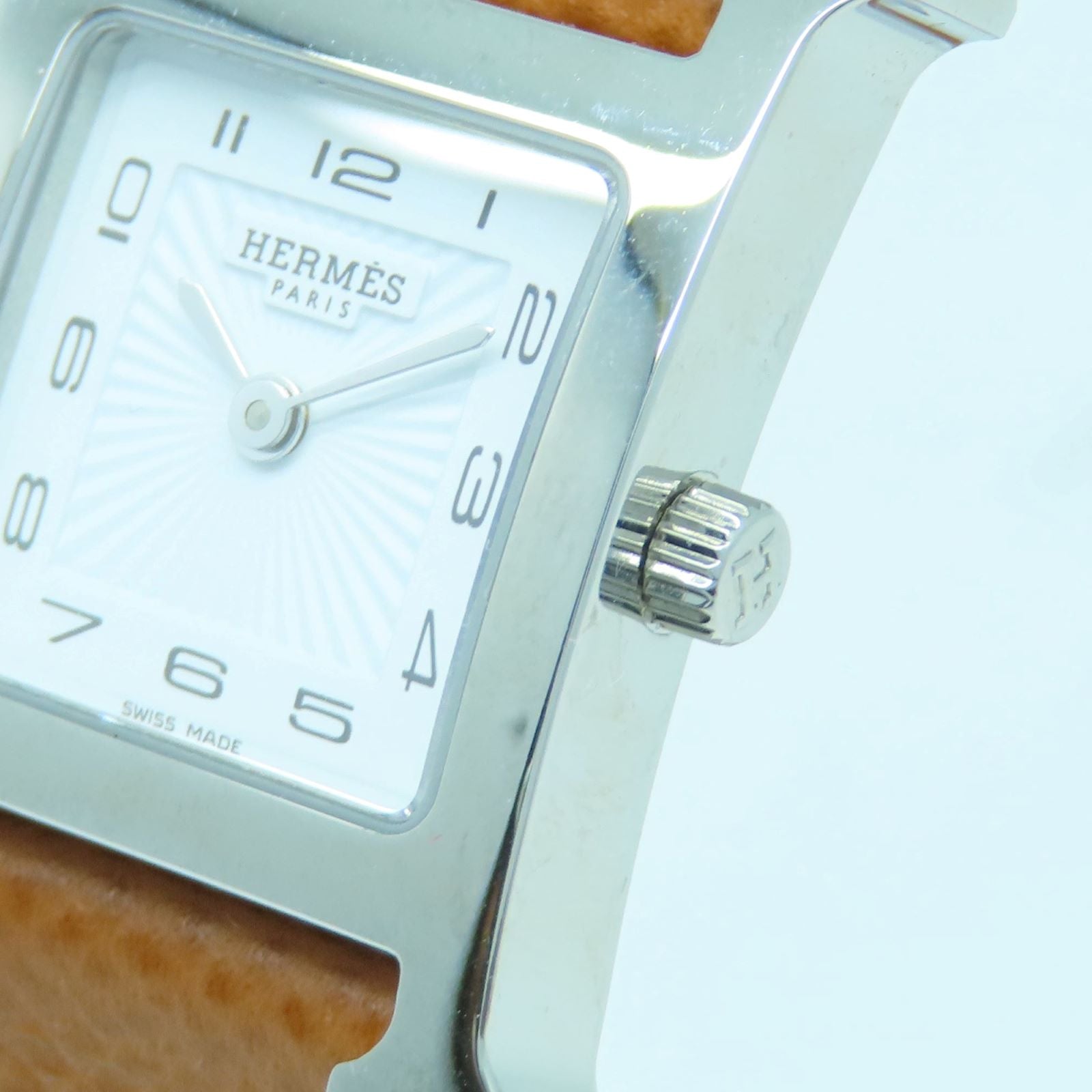 HERMES Heure H watch不锈钢手表石英机芯白色