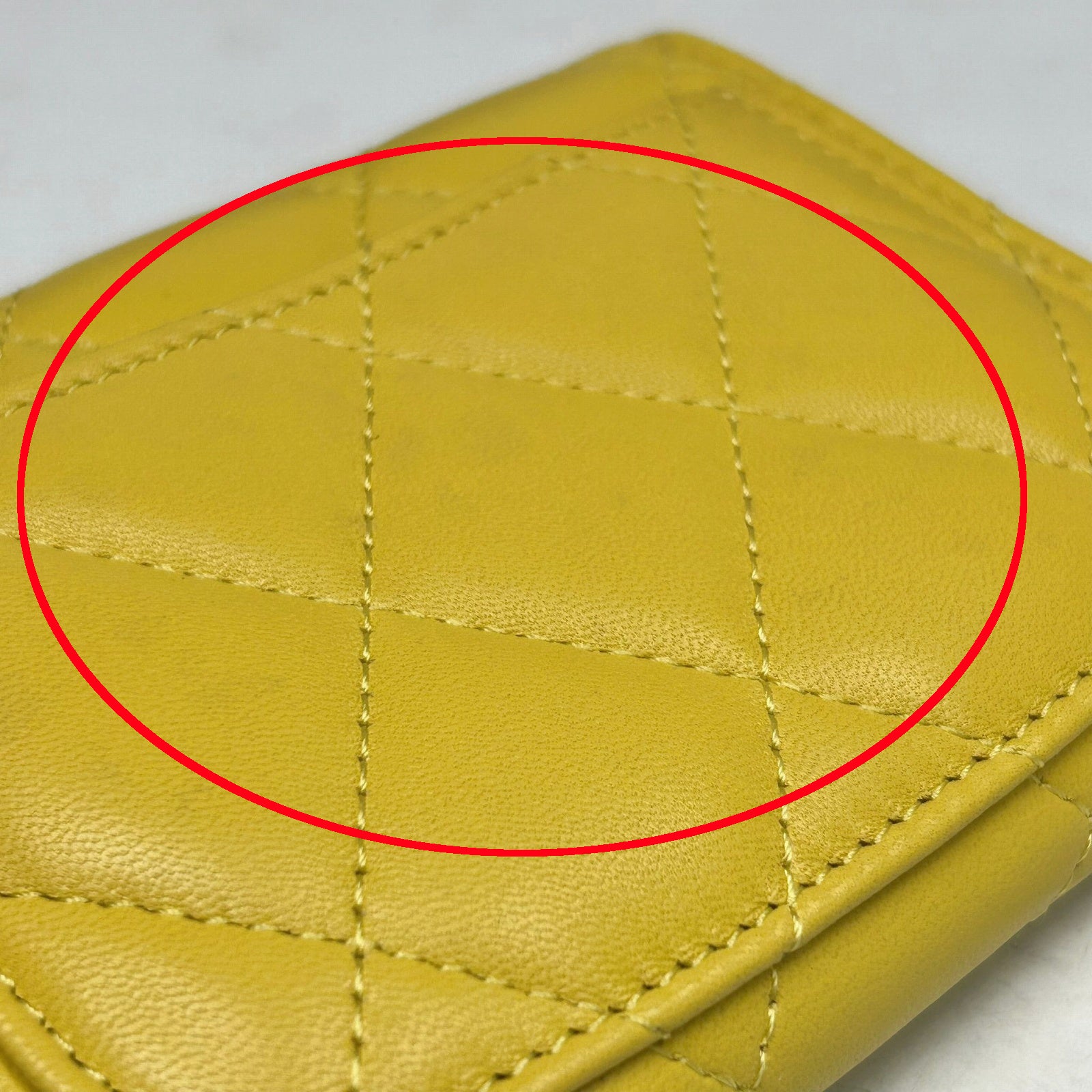 CHANEL 菱格羊皮皮革Card Case銀扣卡片套黃色