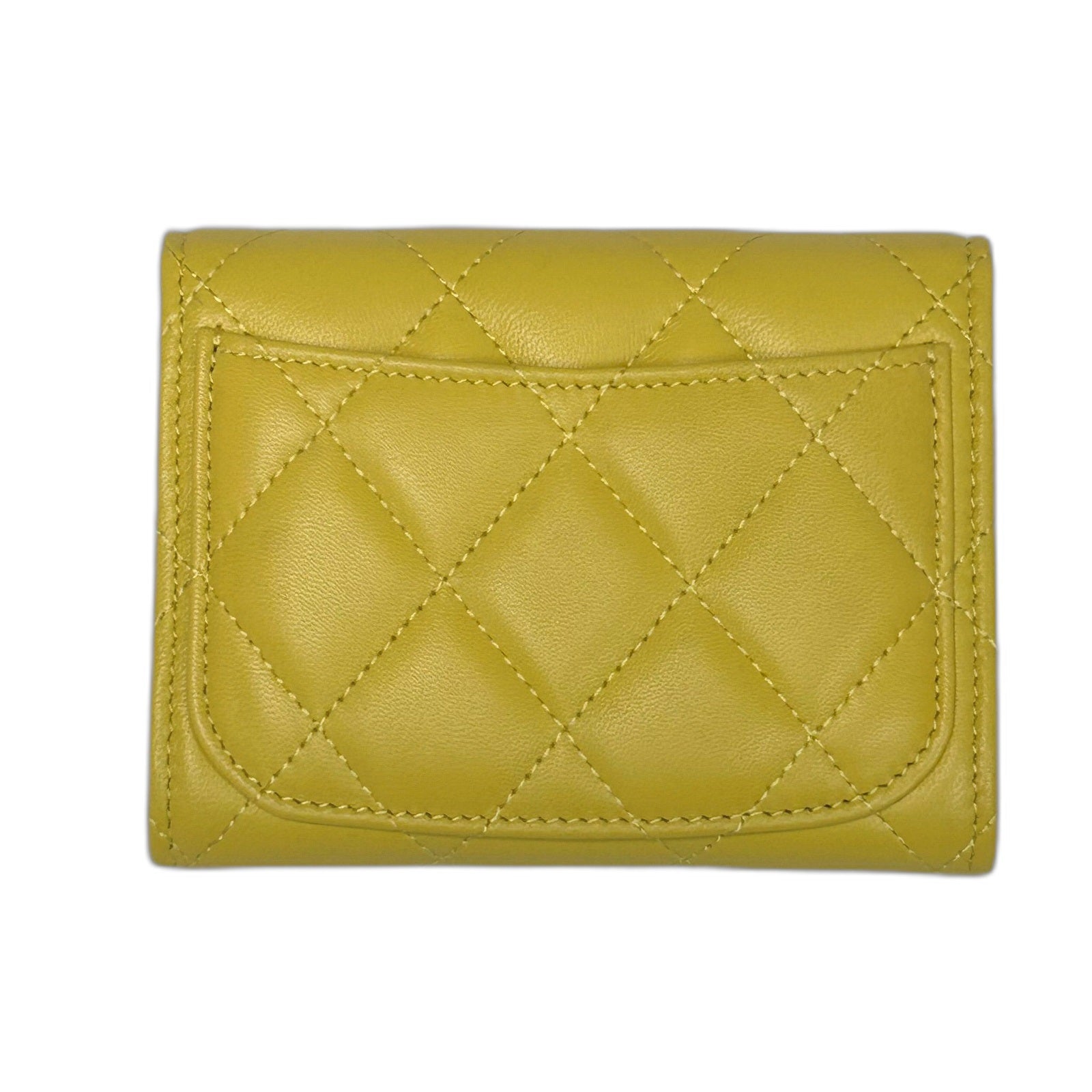 CHANEL 菱格羊皮皮革Card Case銀扣卡片套黃色