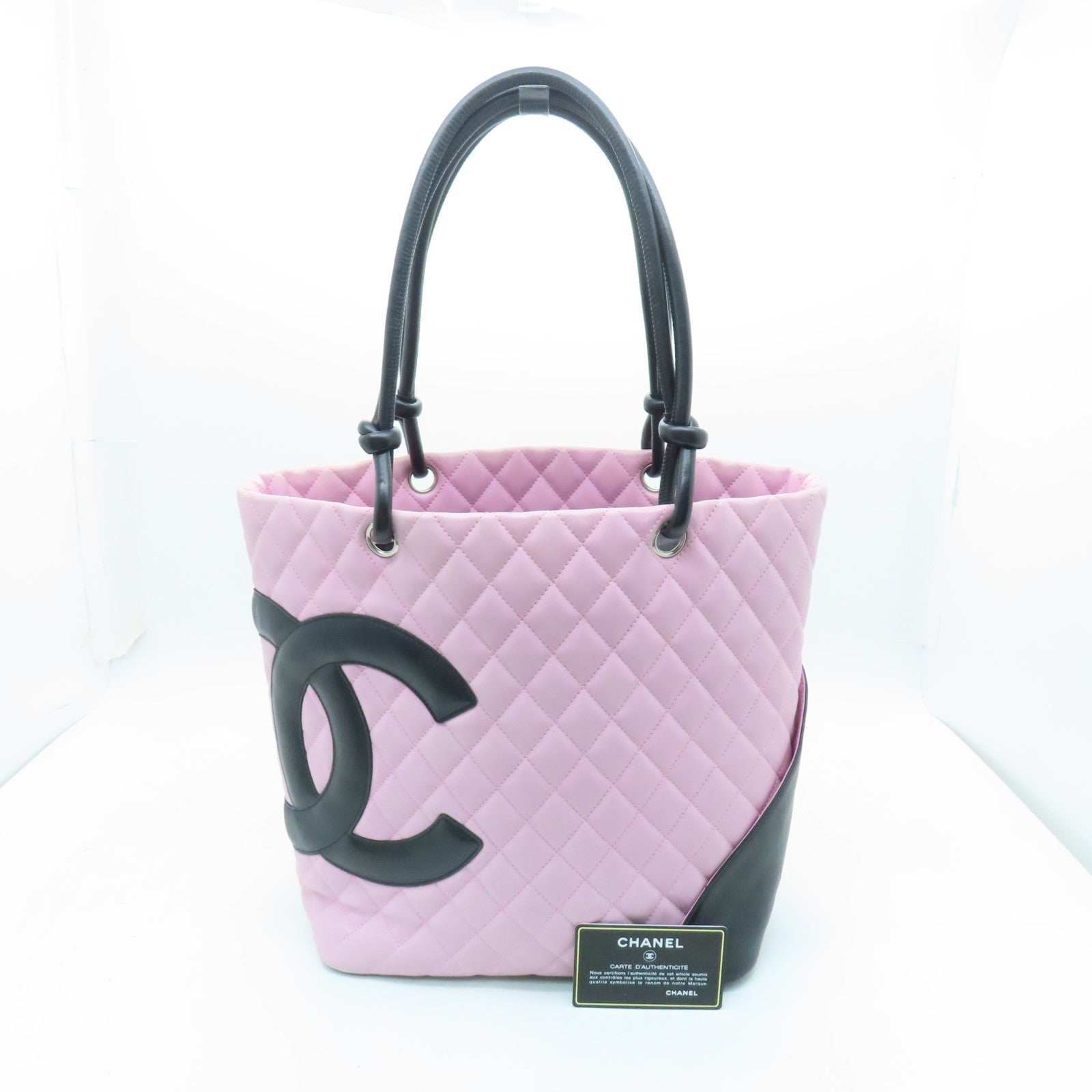 CHANEL Lingge cowhide leather Cambon Tote Bag silver buckle handle bag pink