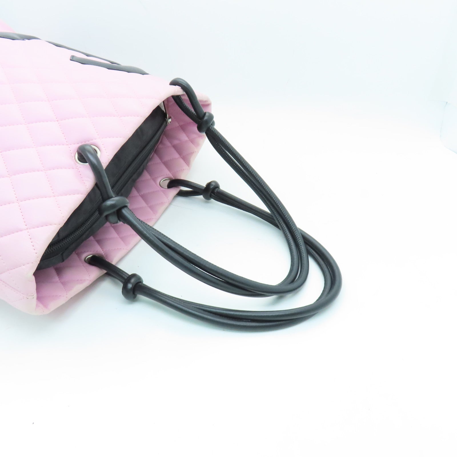 CHANEL Lingge cowhide leather Cambon Tote Bag silver buckle handle bag pink