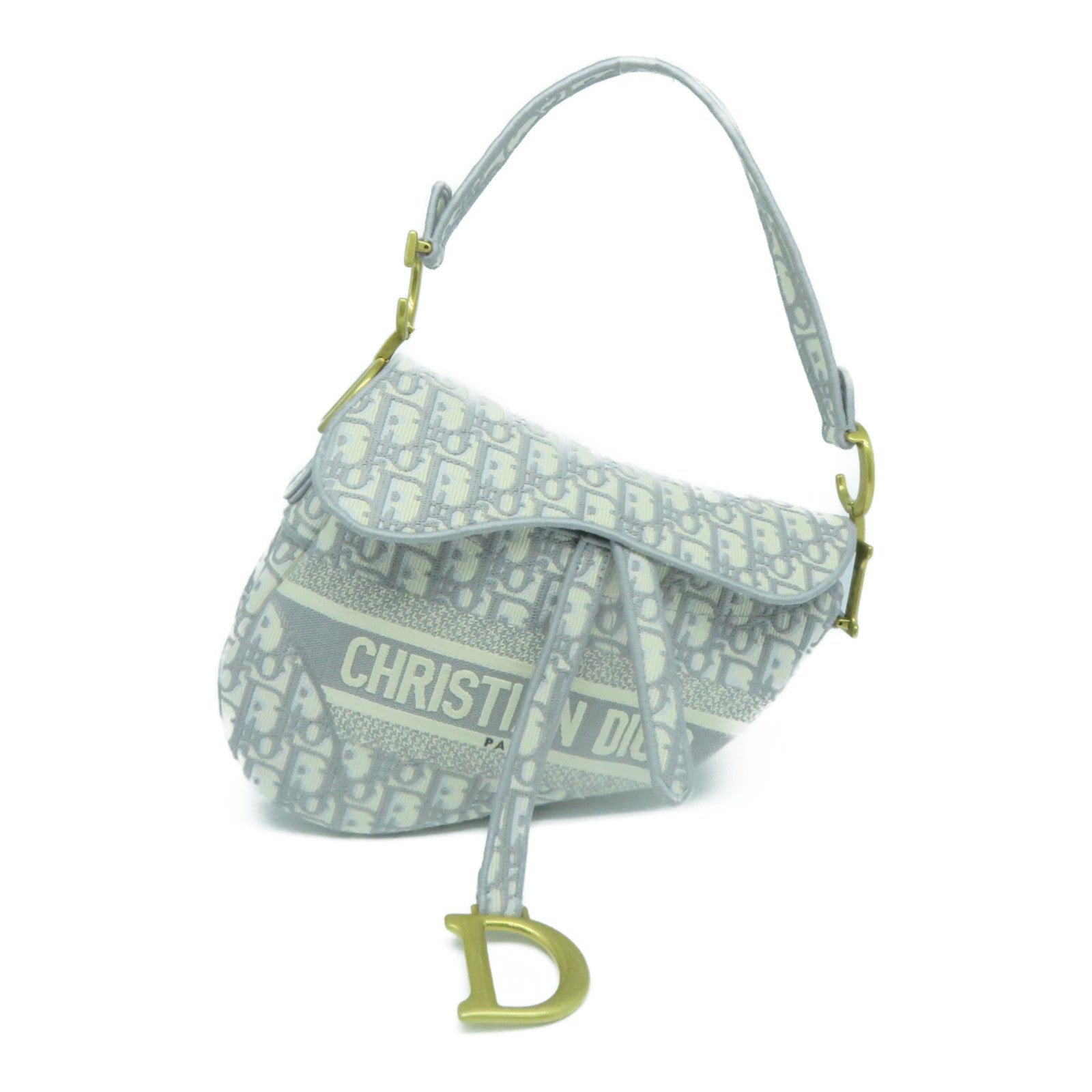 Dior 帆布Saddle M金扣肩背袋白色