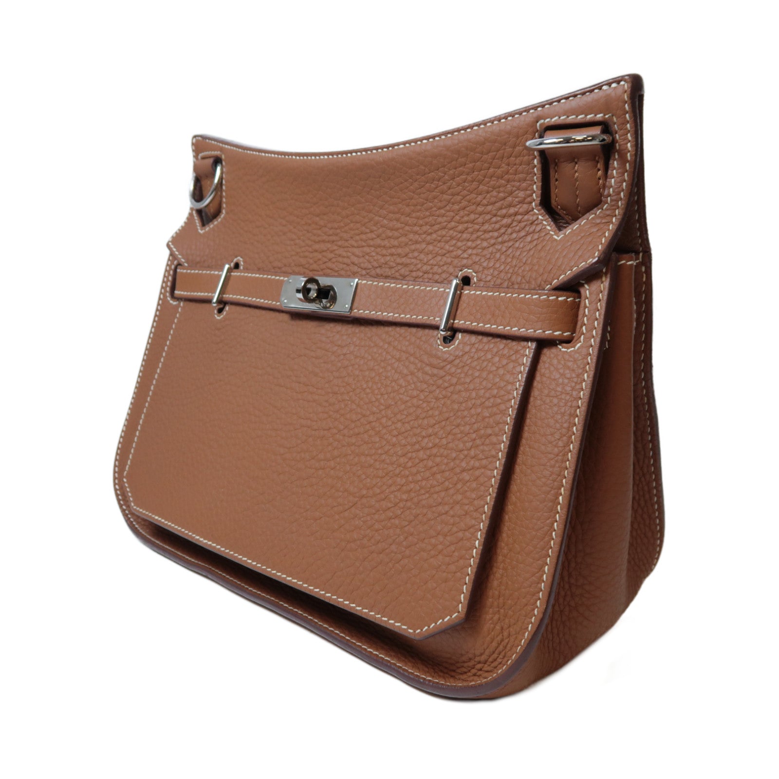 HERMES Clemence皮革Jypsiere 28銀扣肩背袋經典駝色