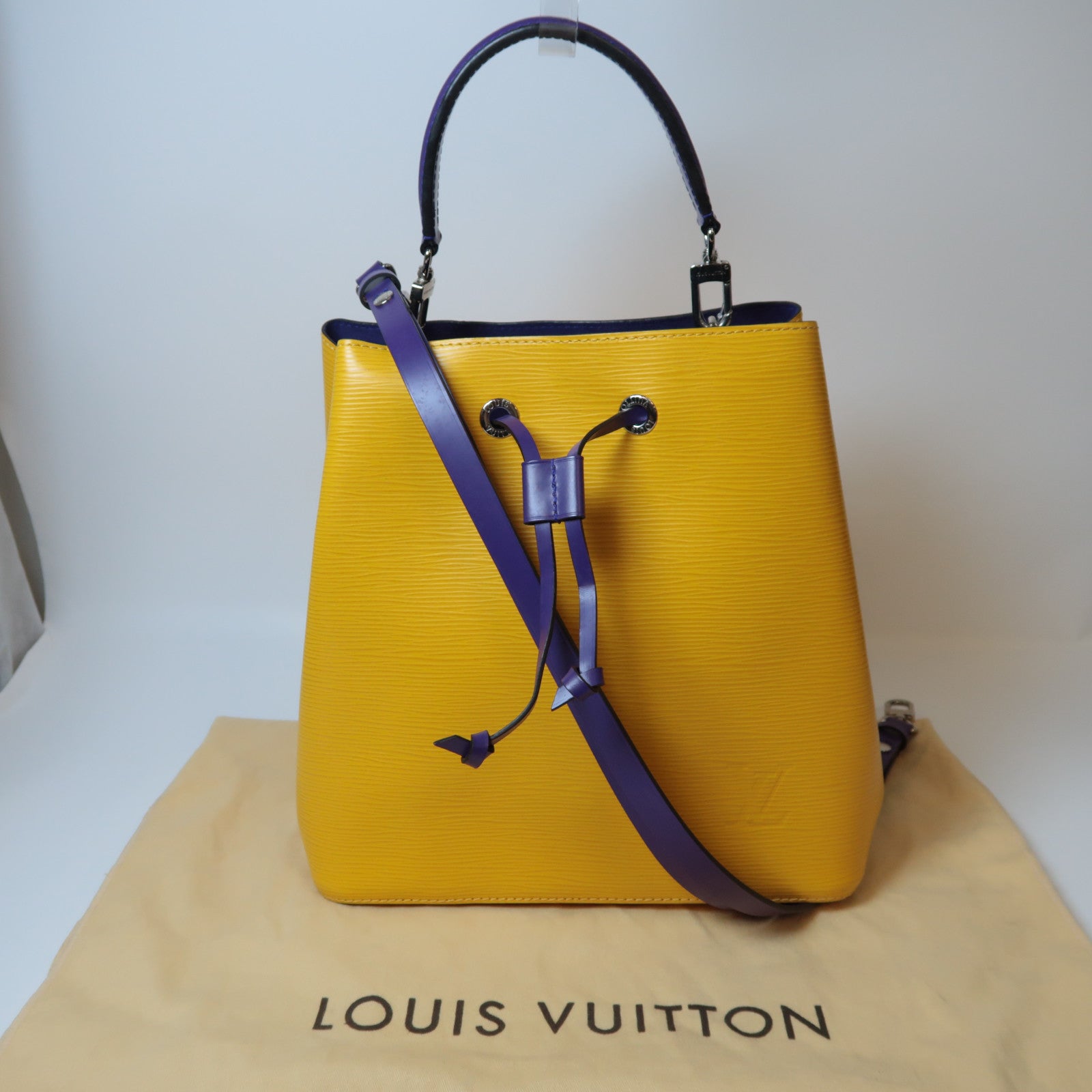 LOUIS VUITTON Epi Neo Noe銀扣手挽肩背兩用袋黃色/紫色