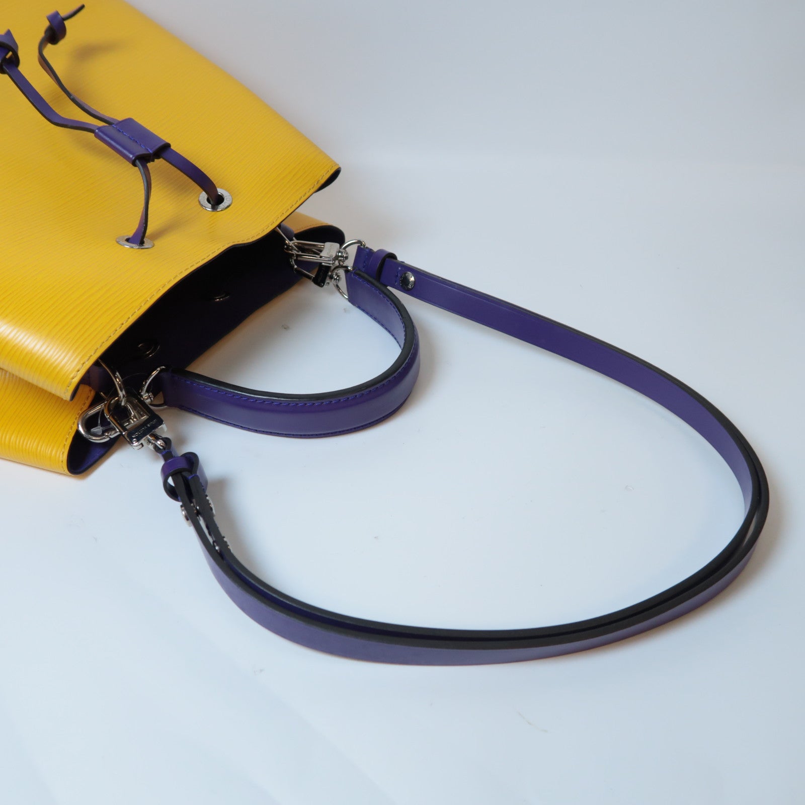 LOUIS VUITTON Epi Neo Noe銀扣手挽肩背兩用袋黃色/紫色