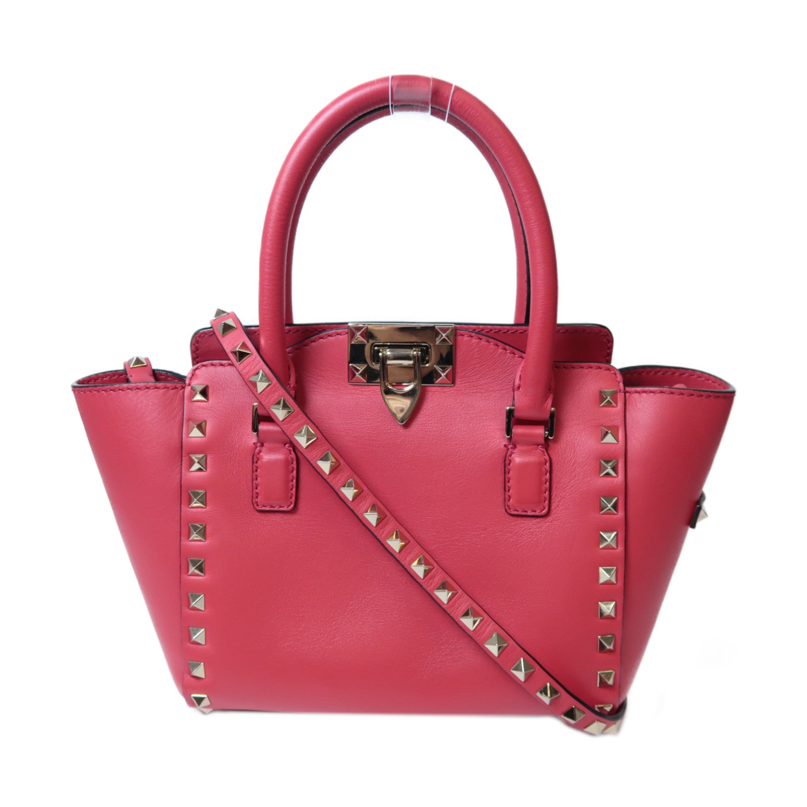 Valentino 牛皮皮革2 way Shoulder金扣手挽肩背兩用袋紅色