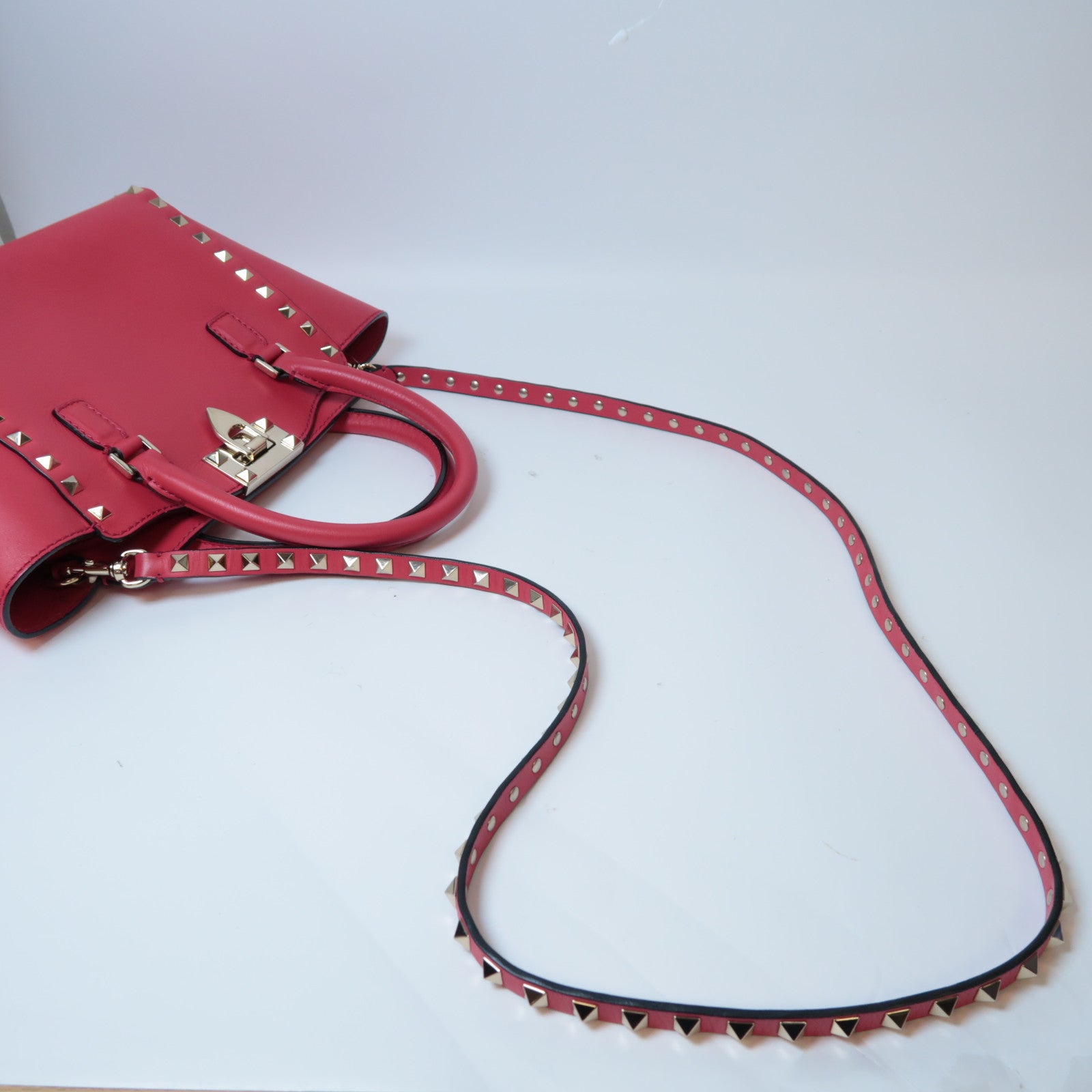 Valentino 牛皮皮革2 way Shoulder金扣手挽肩背兩用袋紅色