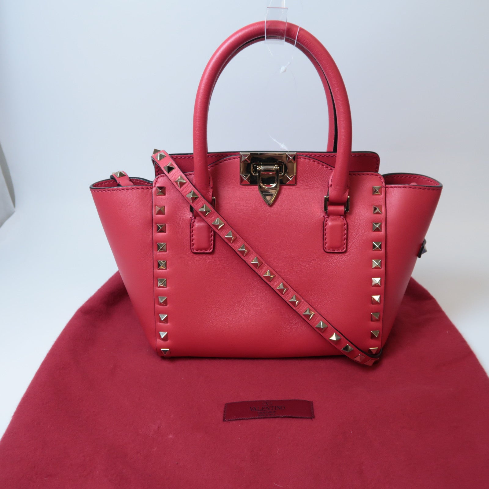 Valentino 牛皮皮革2 way Shoulder金扣手挽肩背兩用袋紅色