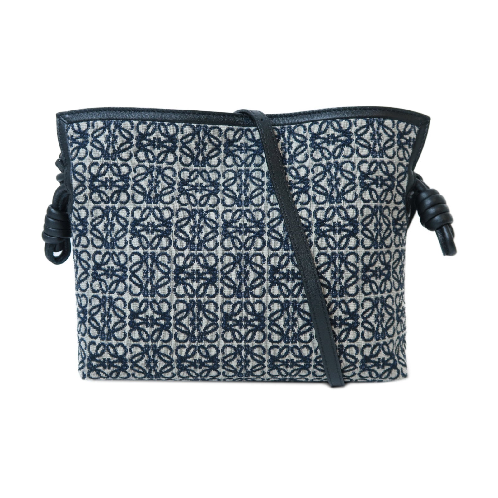 LOEWE 帆布Mini Flamenco Clutch Anagram金扣肩背袋黑色/深藍色