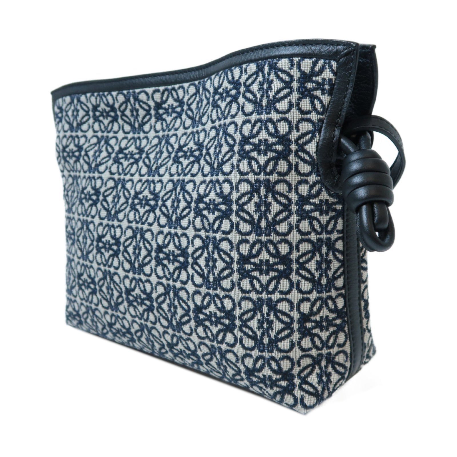 LOEWE 帆布Mini Flamenco Clutch Anagram金扣肩背袋黑色/深藍色