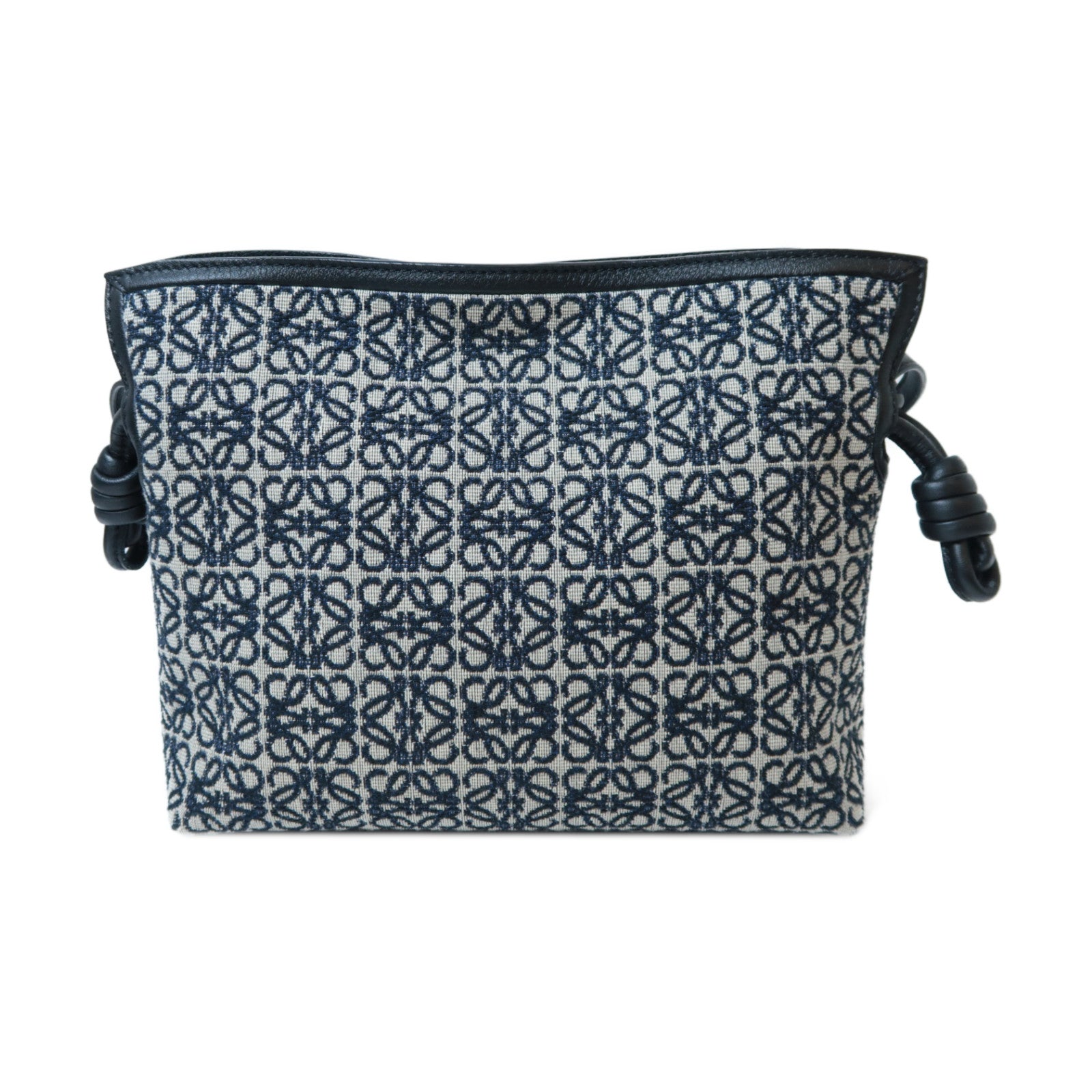 LOEWE 帆布Mini Flamenco Clutch Anagram金扣肩背袋黑色/深藍色