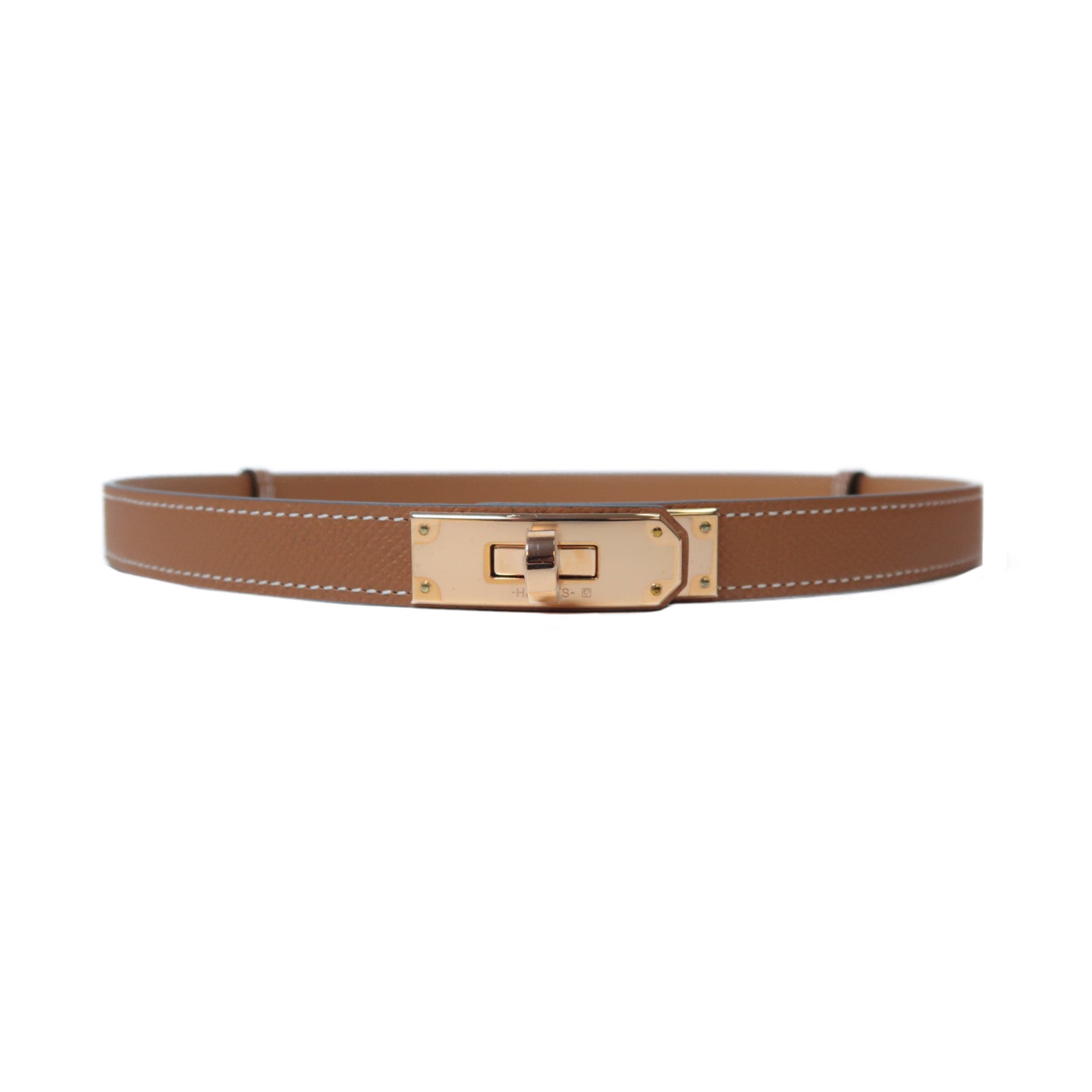 HERMES Swift皮革Kelly Belt金扣皮帶經典駝色