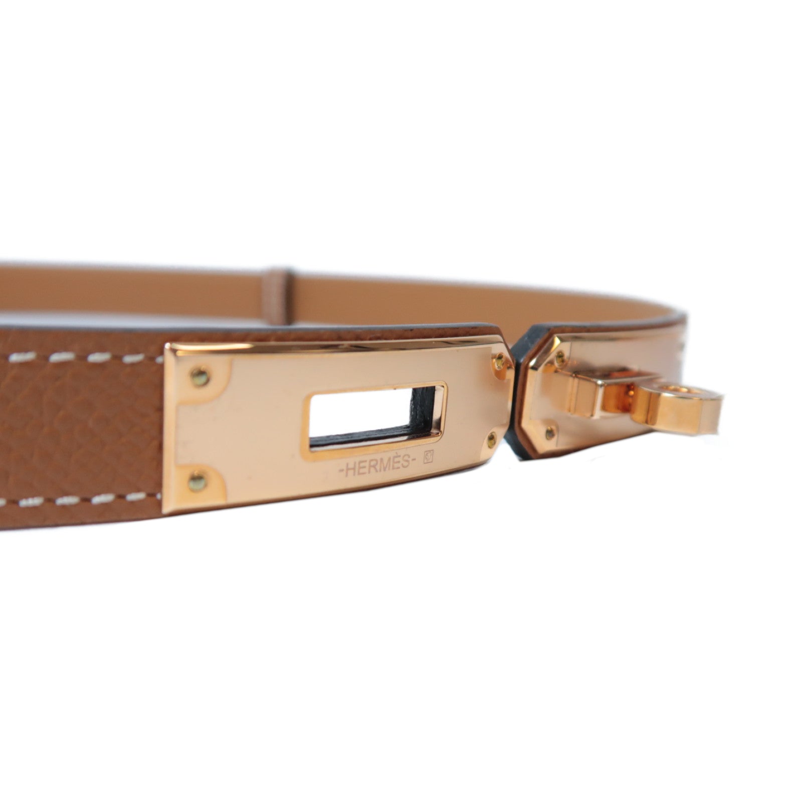 HERMES Swift皮革Kelly Belt金扣皮帶經典駝色