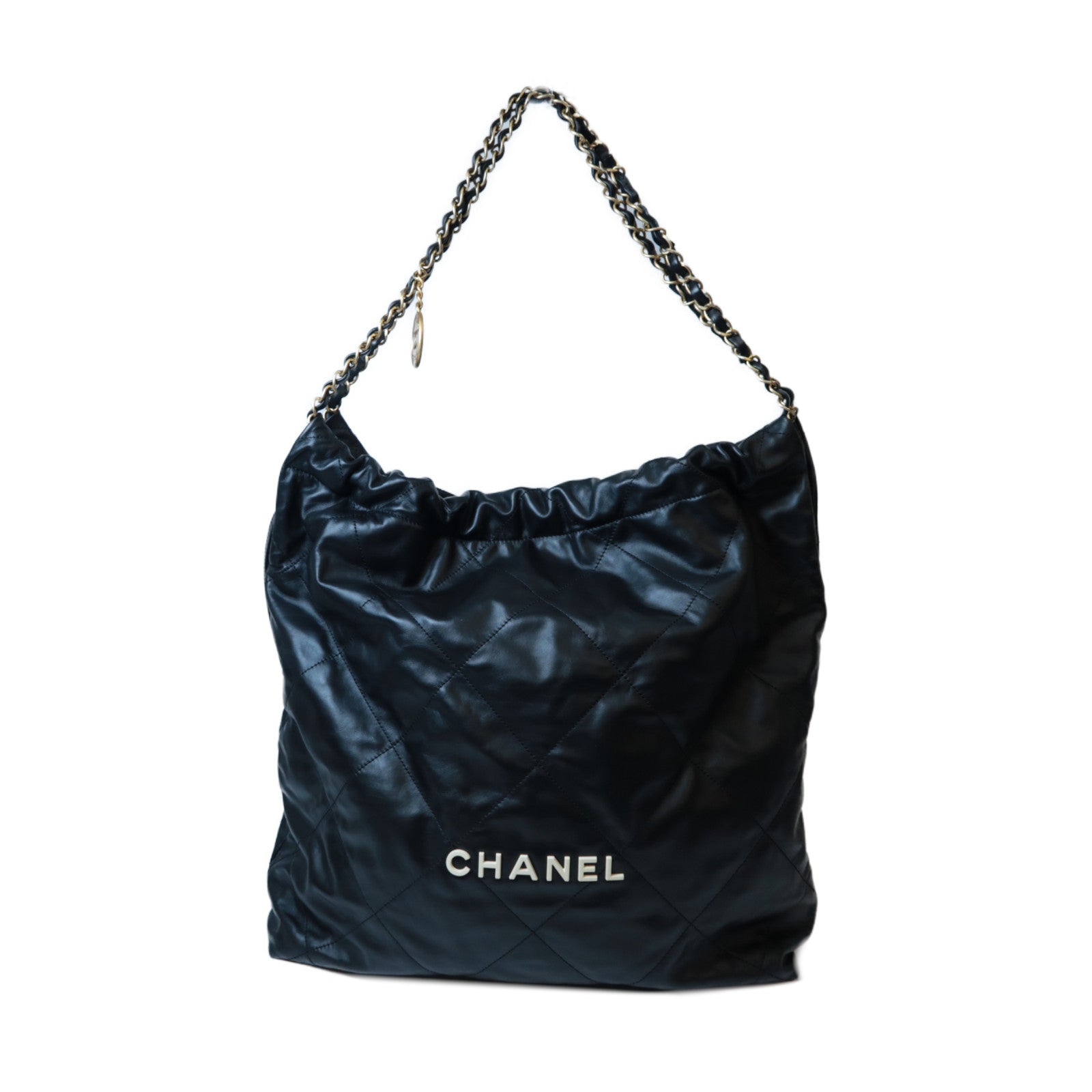 CHANEL 菱格羊皮皮革C22 Large金扣肩背袋黑色