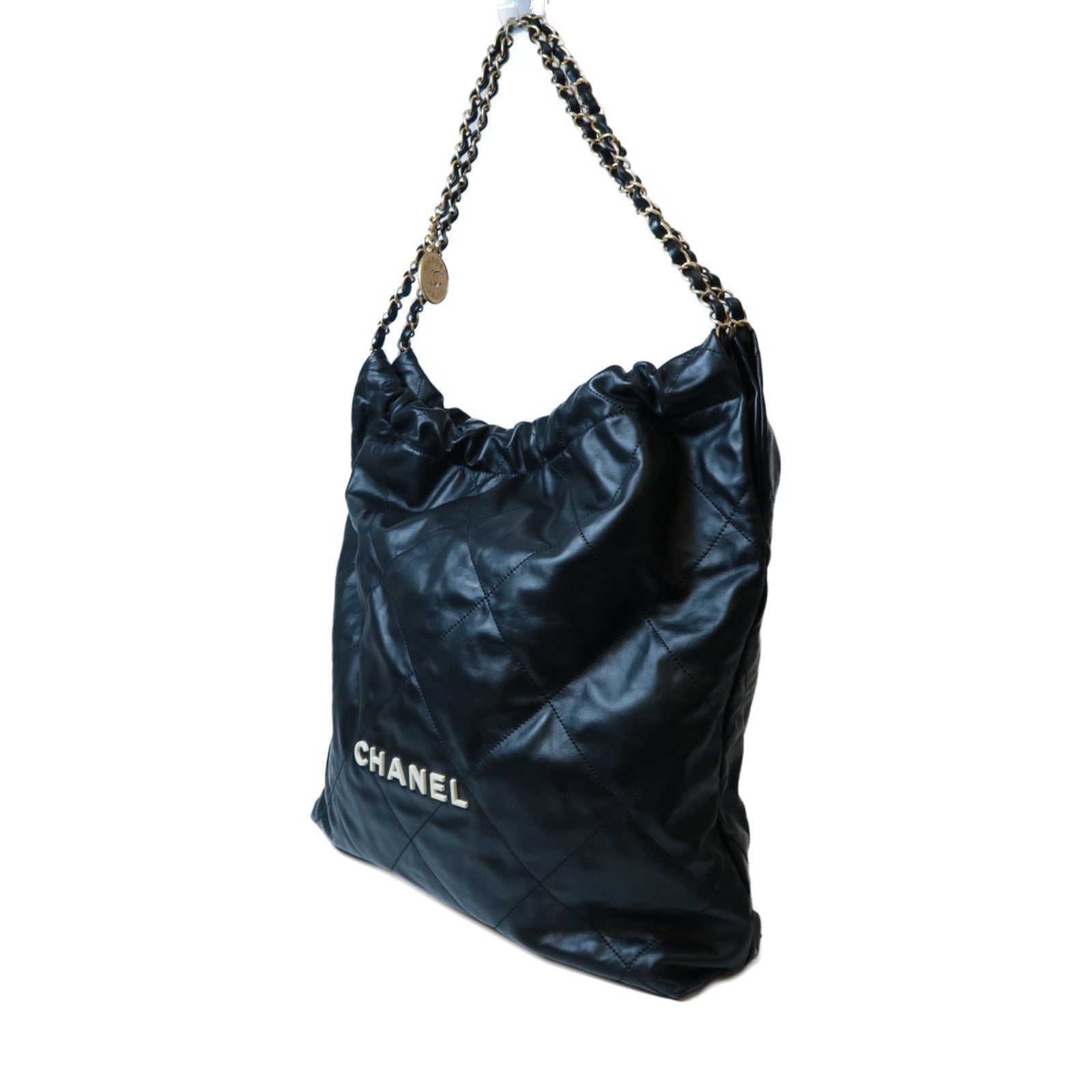 CHANEL 菱格羊皮皮革C22 Large金扣肩背袋黑色