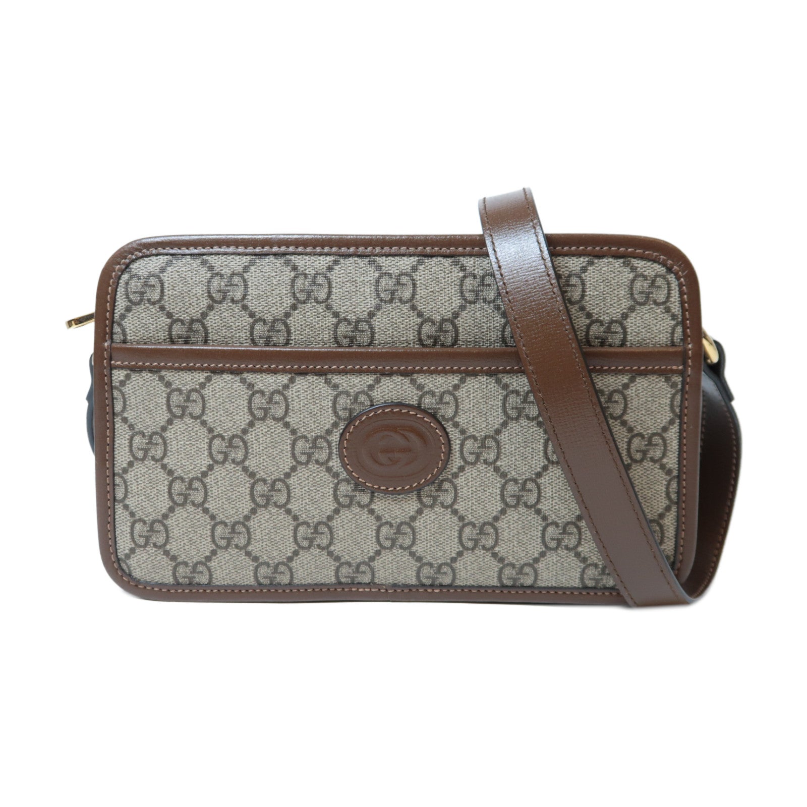 GUCCI 塗層帆布Interlocking G Bag金扣肩背袋啡色