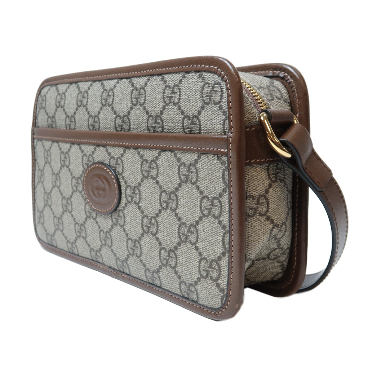 GUCCI 塗層帆布Interlocking G Bag金扣肩背袋啡色
