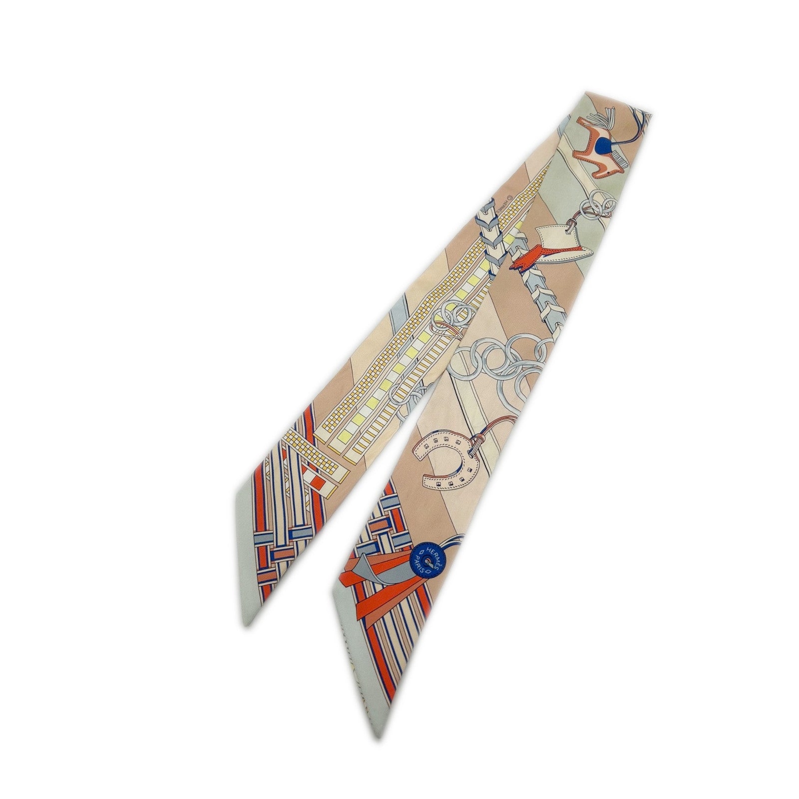 HERMES 絲質Twilly絲巾杏色/米色/淺藍色/紅色