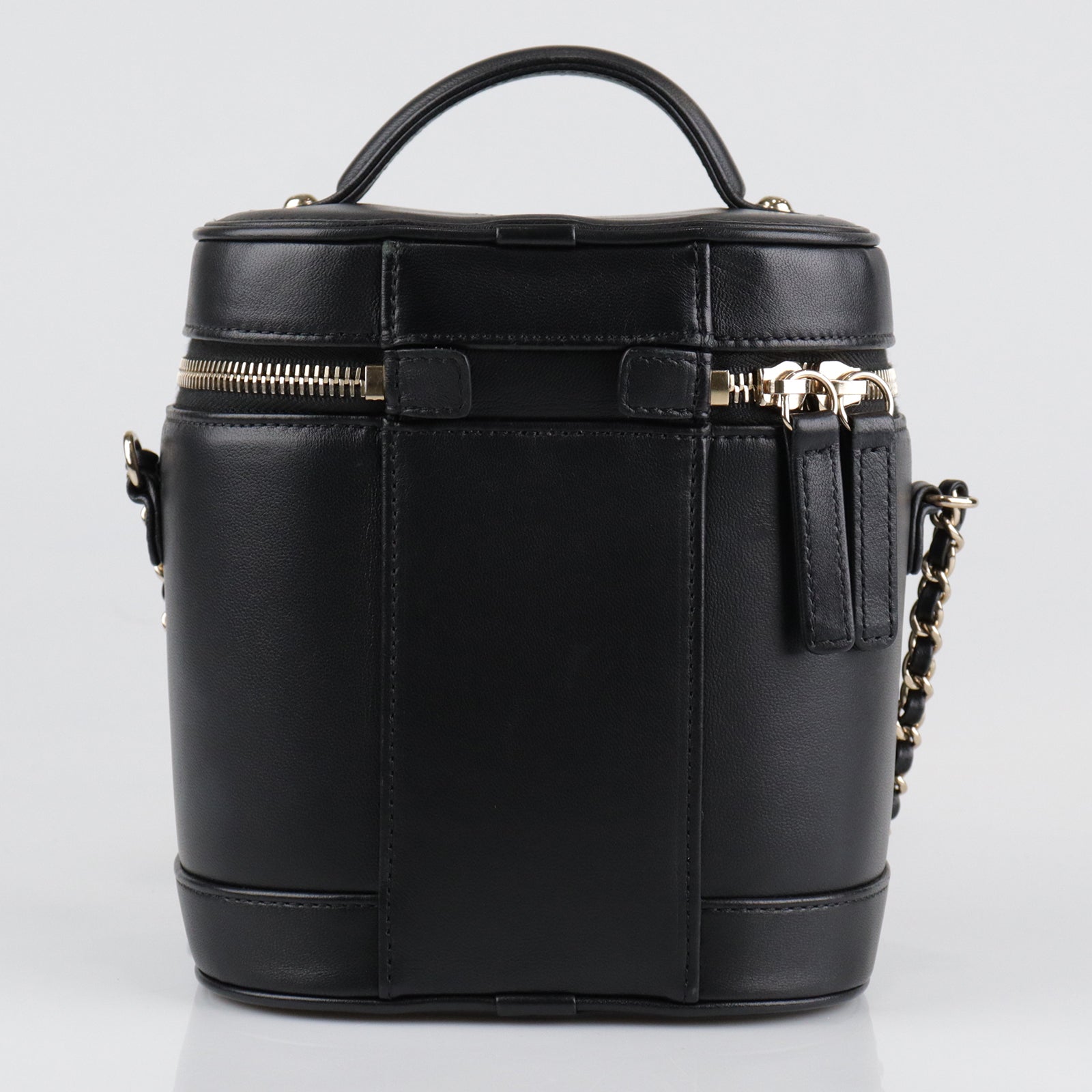 CHANEL Sheepskin Leather Vanity Gold Buckle Handle Shoulder Bag Black