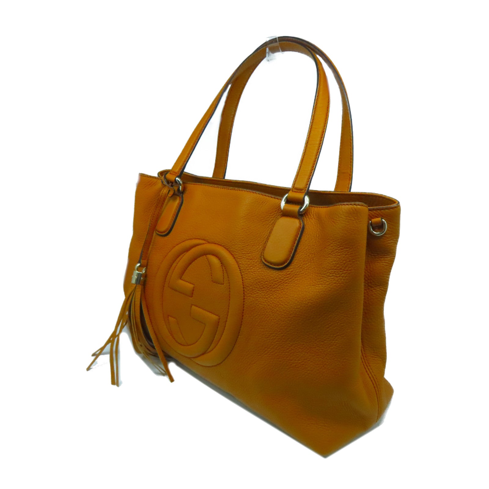 GUCCI 牛皮皮革Tote Bag金扣肩背袋橙色