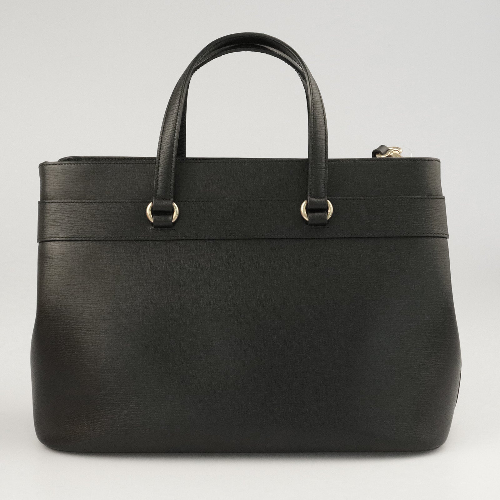 GUCCI cowhide leather Horsebit gold buckle handle shoulder bag black