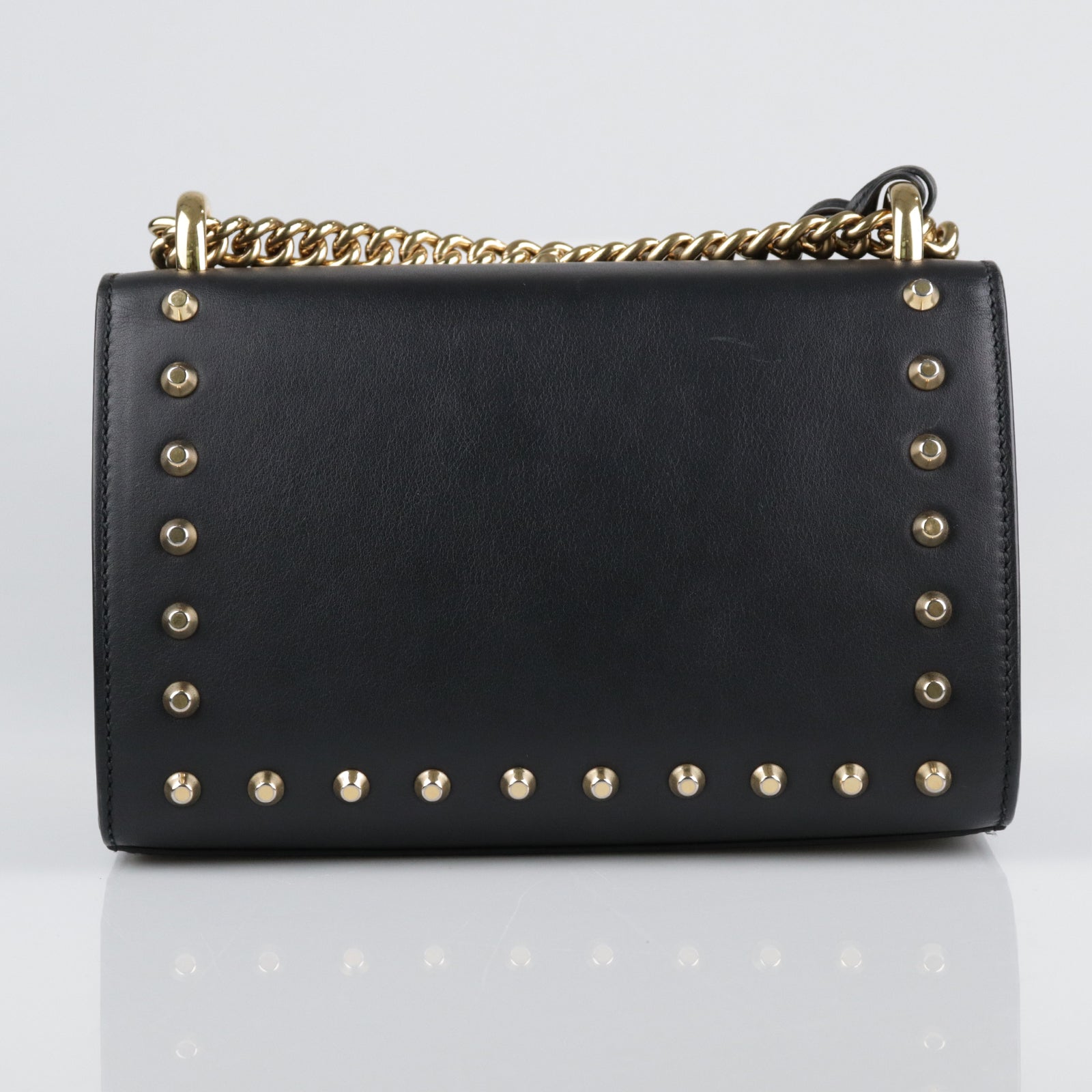 GUCCI Leather Padlock Studded Gold Buckle Shoulder Bag Black