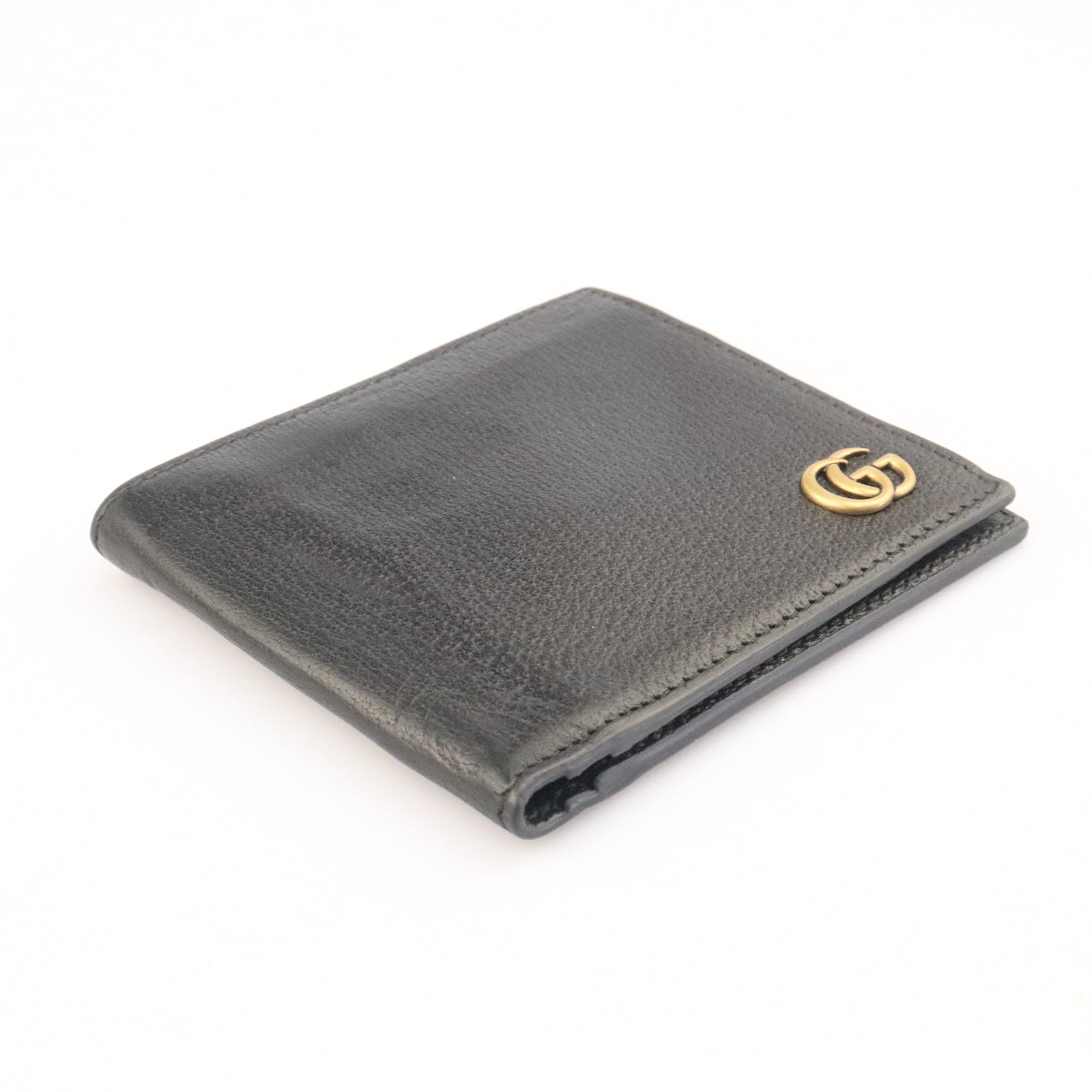 GUCCI cowhide leather GG Marmont Wallet gold buckle wallet black