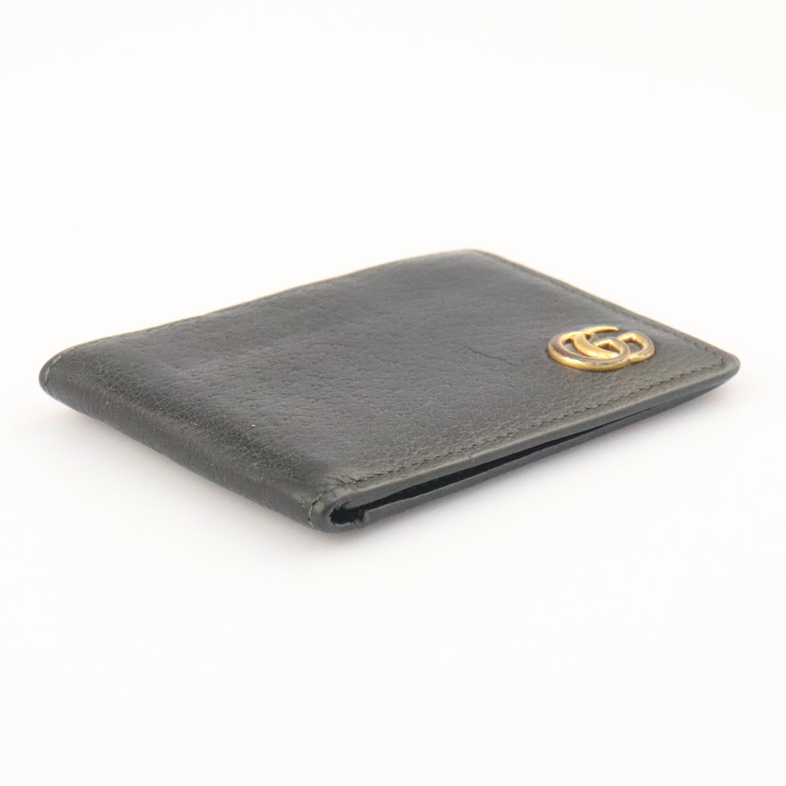 GUCCI cowhide leather GG Marmont Wallet gold buckle wallet black
