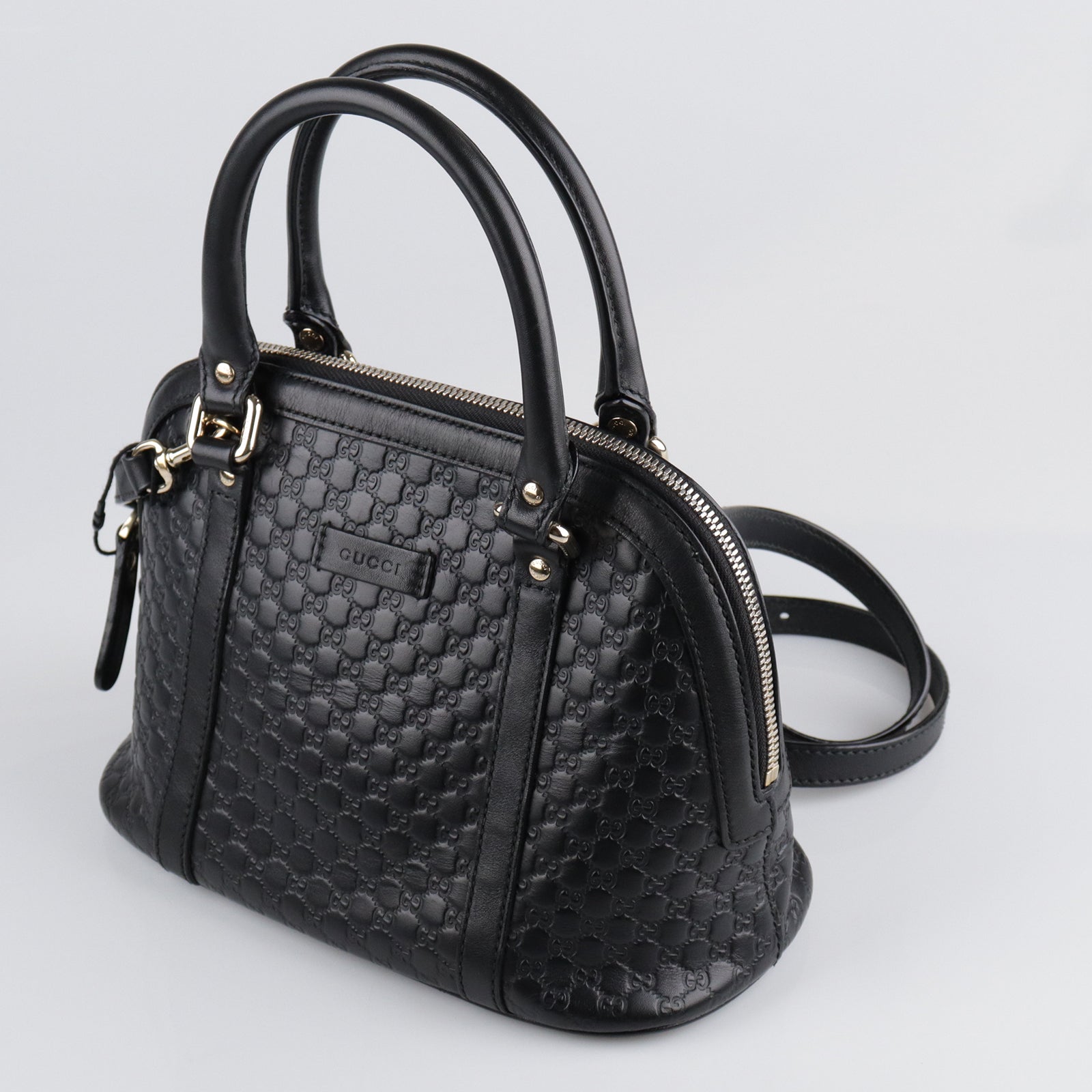 GUCCI Cowhide Leather Microguccissima Gold Buckle Handle Shoulder Bag Black