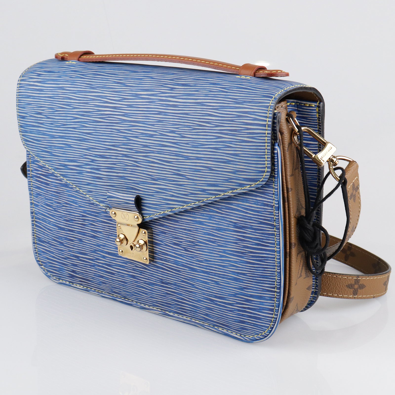LOUIS VUITTON Epi/Monogram Reverse Pochette Metis Handle Shoulder Bag Blue/Brown